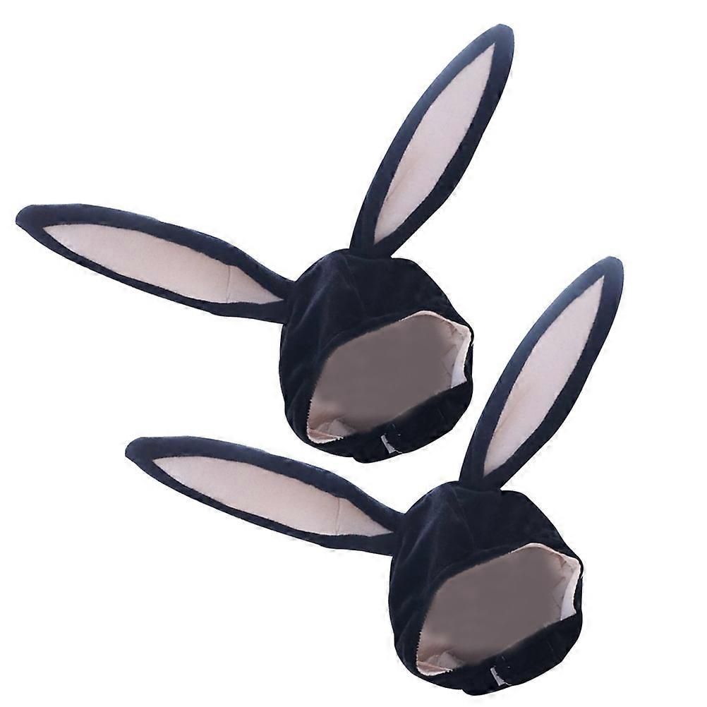 Rabbit Ears Hood Black Plush Bunny Hat for Decoration 4Pcs Accessory