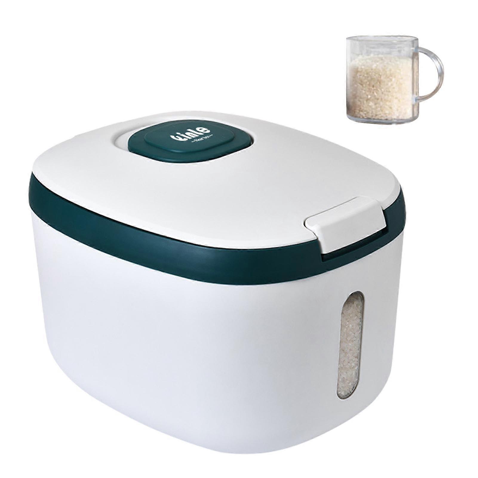 Rice Dispenser - Automatic Kitchen Rice Storage Container with Pouring Cups, Alime Green Plastic, 5L Capacity