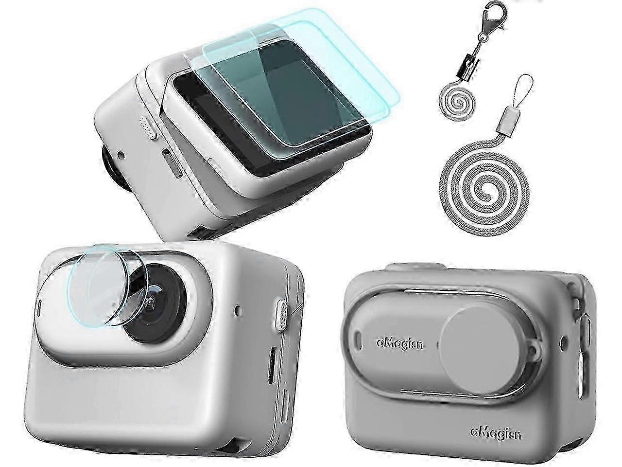 Silicone Case with Screen Protector for Insta360 GO 3 GO3,BONAEVER Soft Rubber Cover Protection LCD Lens Glass Screen Protective