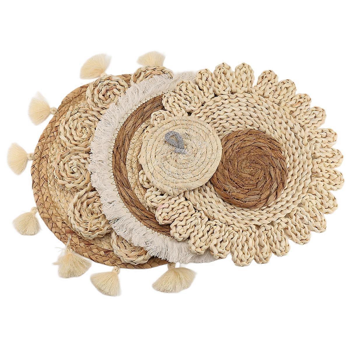 6PCS Boho Wall Basket Decor Set Woven Rattan Flat Baskets