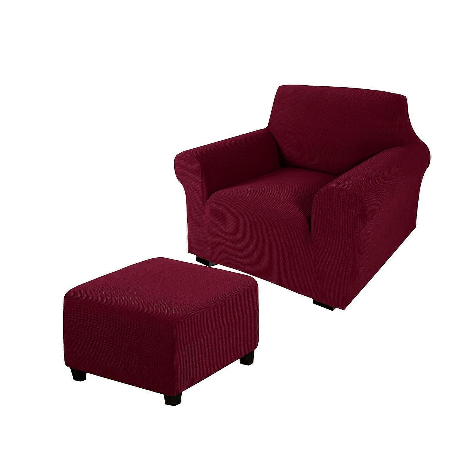 Burgundy Stretch Sofa Slipcover Set With Ottoman Covers For Single Sofas Elastic Fit Easy To Clean