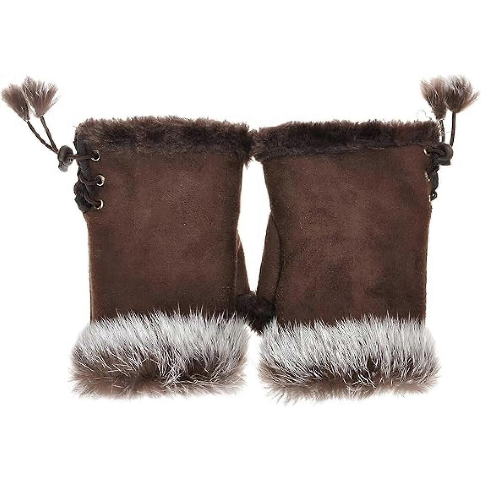 Women & Teens' Classic Winter Warm Fingerless Gloves Mittens with Faux Fur Trim for Cold Weather