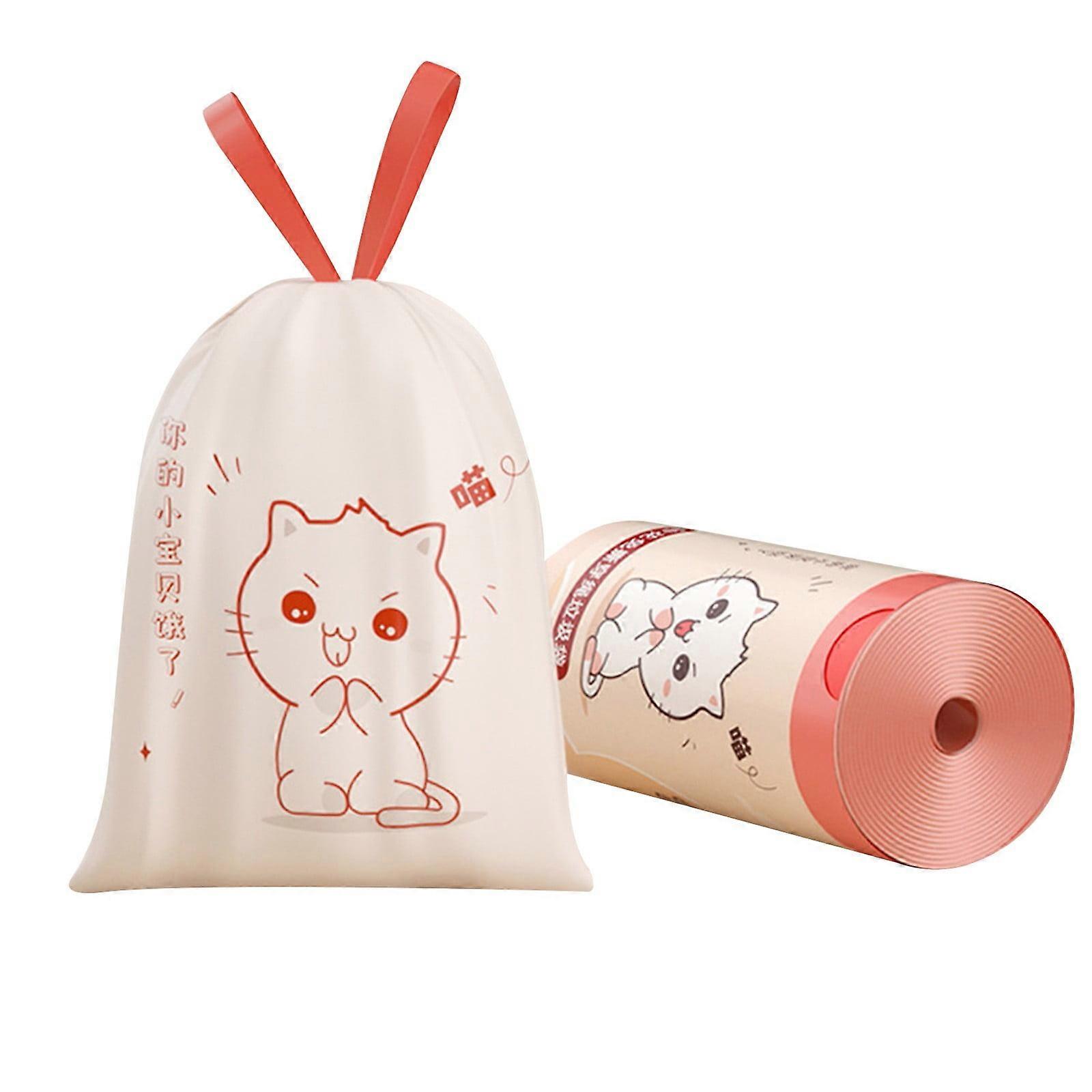Small Trash Bags with Drawstring, White Rabbit Print 2 Gallon Liners, 60 Count – Compatible with Bathroom & Kitchen Waste Bins