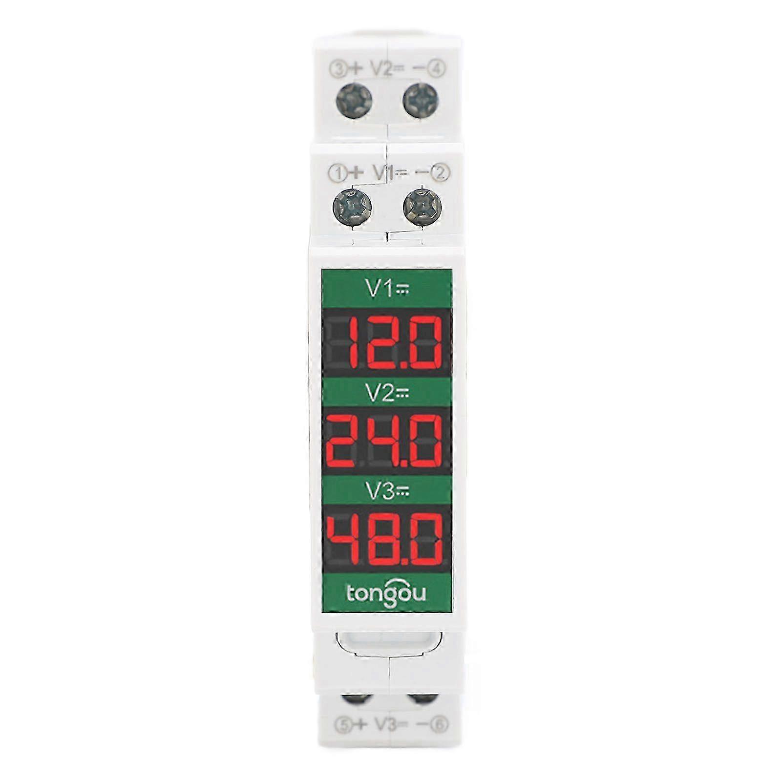 DIN Rail Voltmeter 3 Digits LCD Display Isolated Triple Way Modular Voltage Meter DC11310V