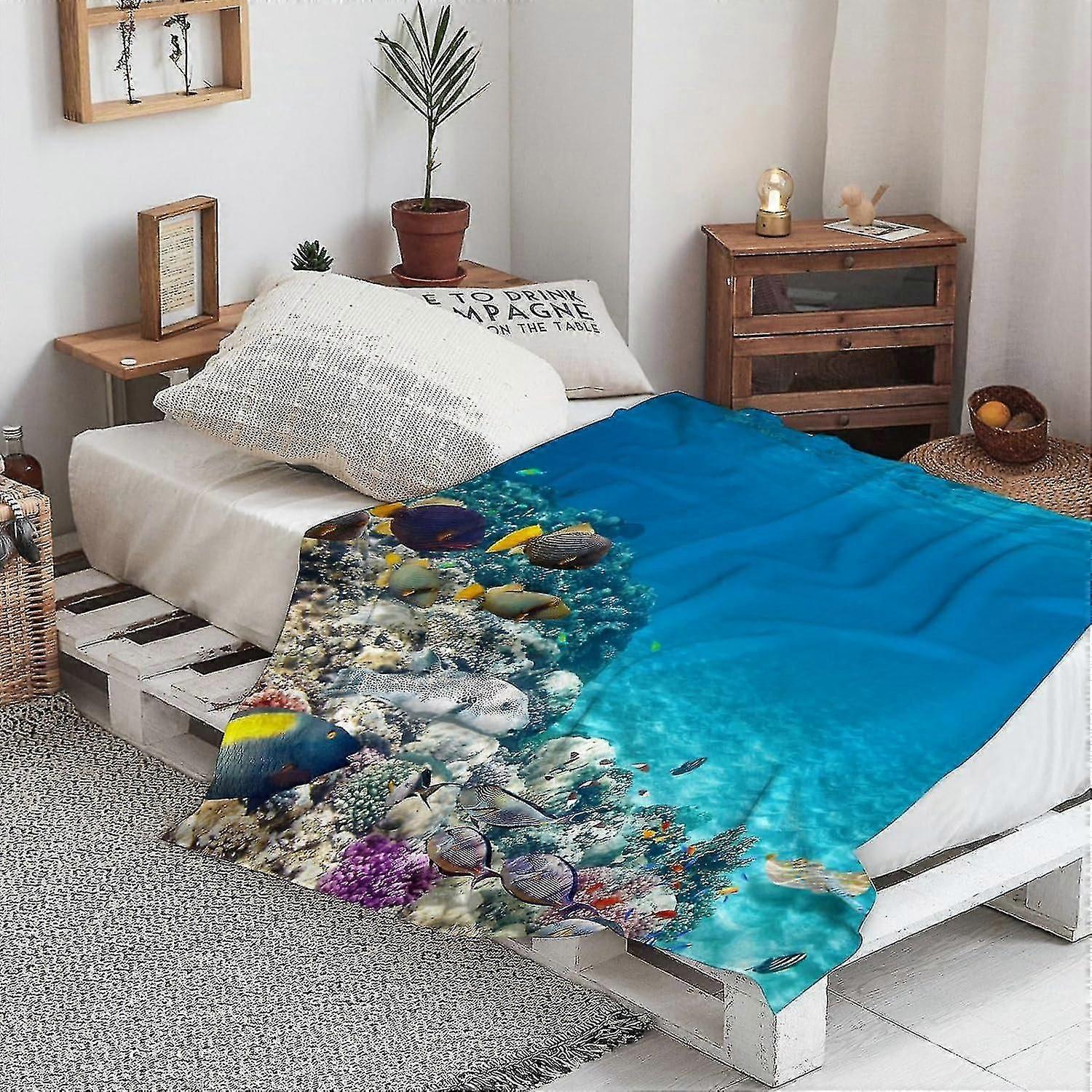 Blanket Warm Soft Wonderful And Beautiful Underwater World With Corals And Tropical Fish. (2 Throw Blanket,winter Warm Sofa Bed Throw Bed Picnic Blank