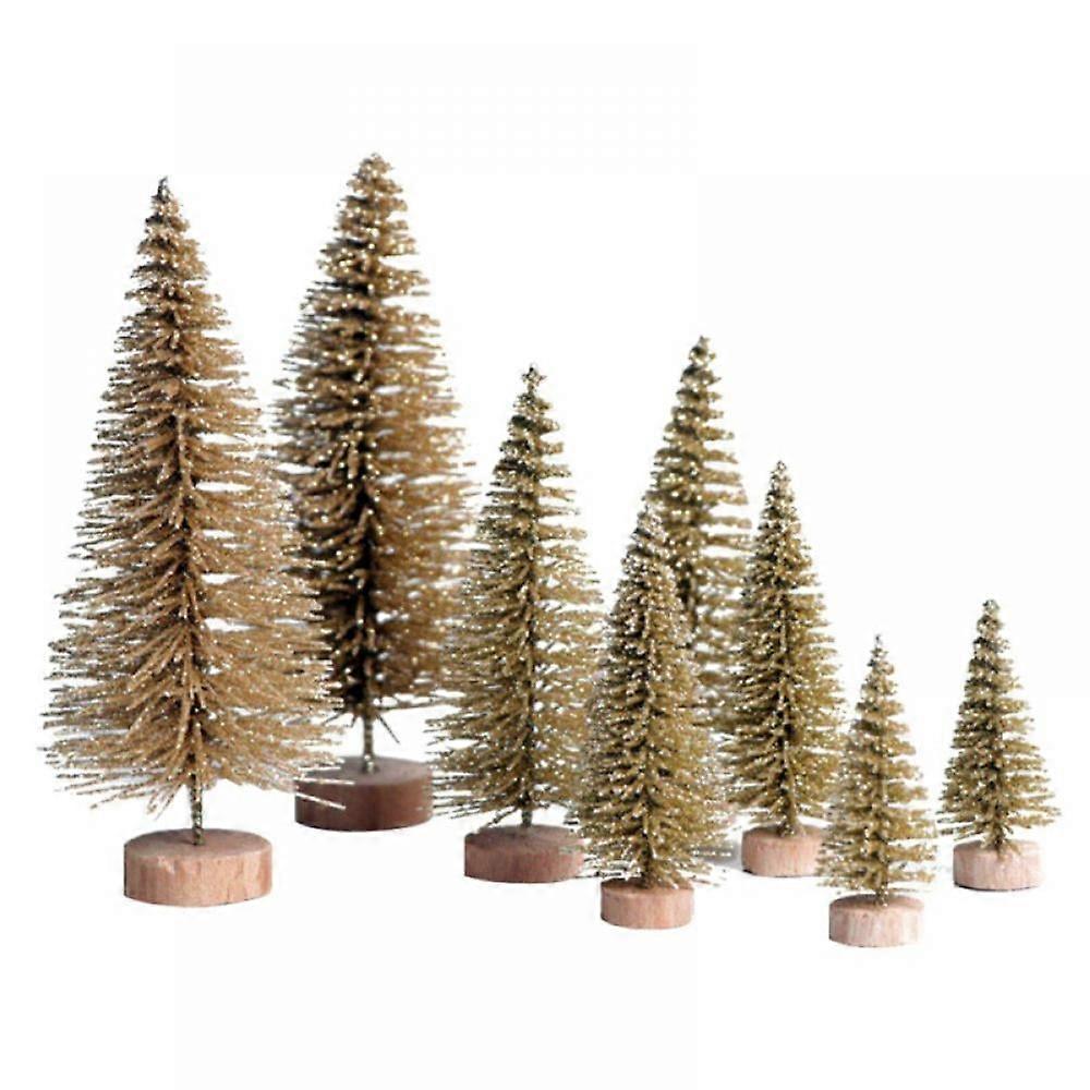8Pcs Mini Pine Trees with Wood Base, Sisal Christmas Tree Set for Mini Scenes, Crafting & Design, Mixed Sizes