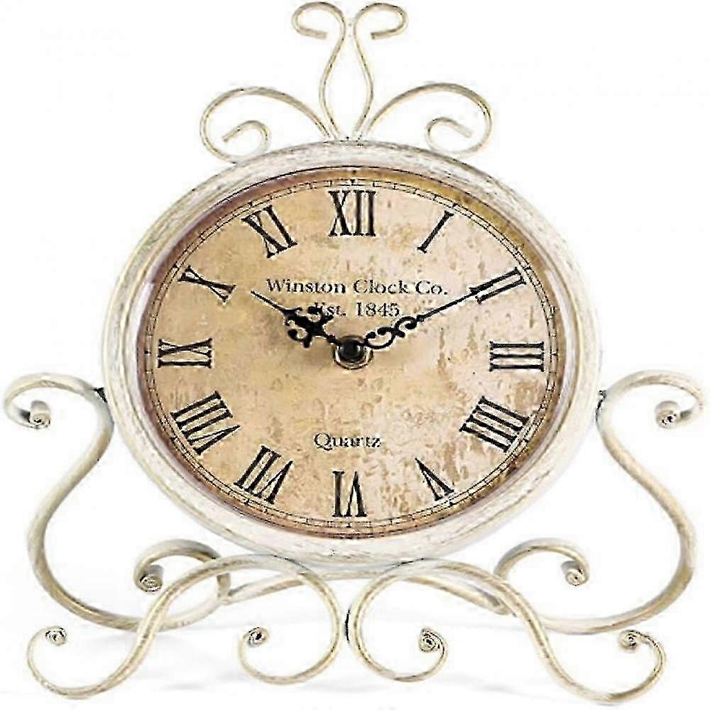 Rustic Style Non-Ticking Clock, Metal White Table Clock for Living Spaces and Gift Giving miao4