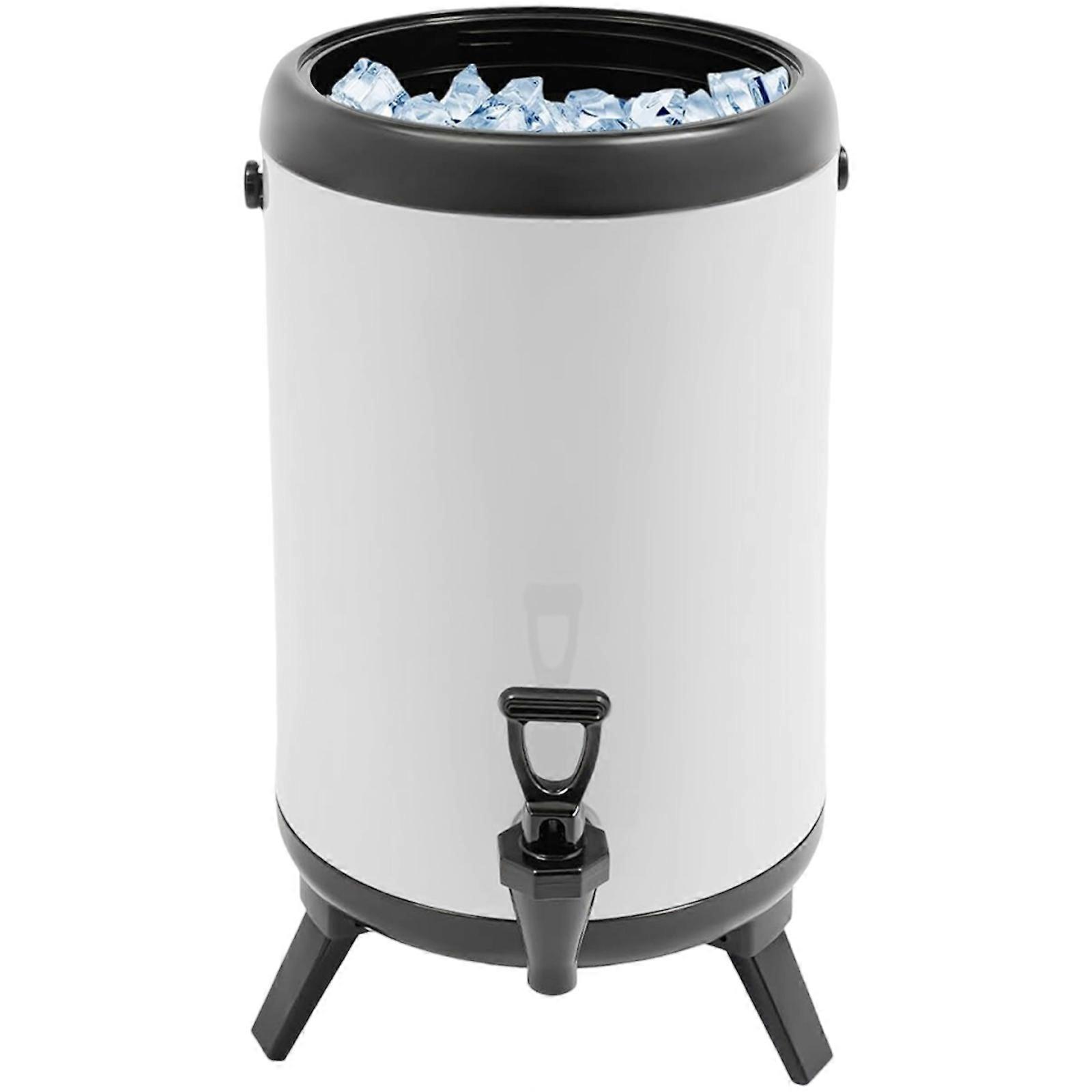 Rotating Seal Lid Double Layer Insulation Hot Cold Drink Container 6L Capacity Milk Teas Bucket for Restaurant Use  White