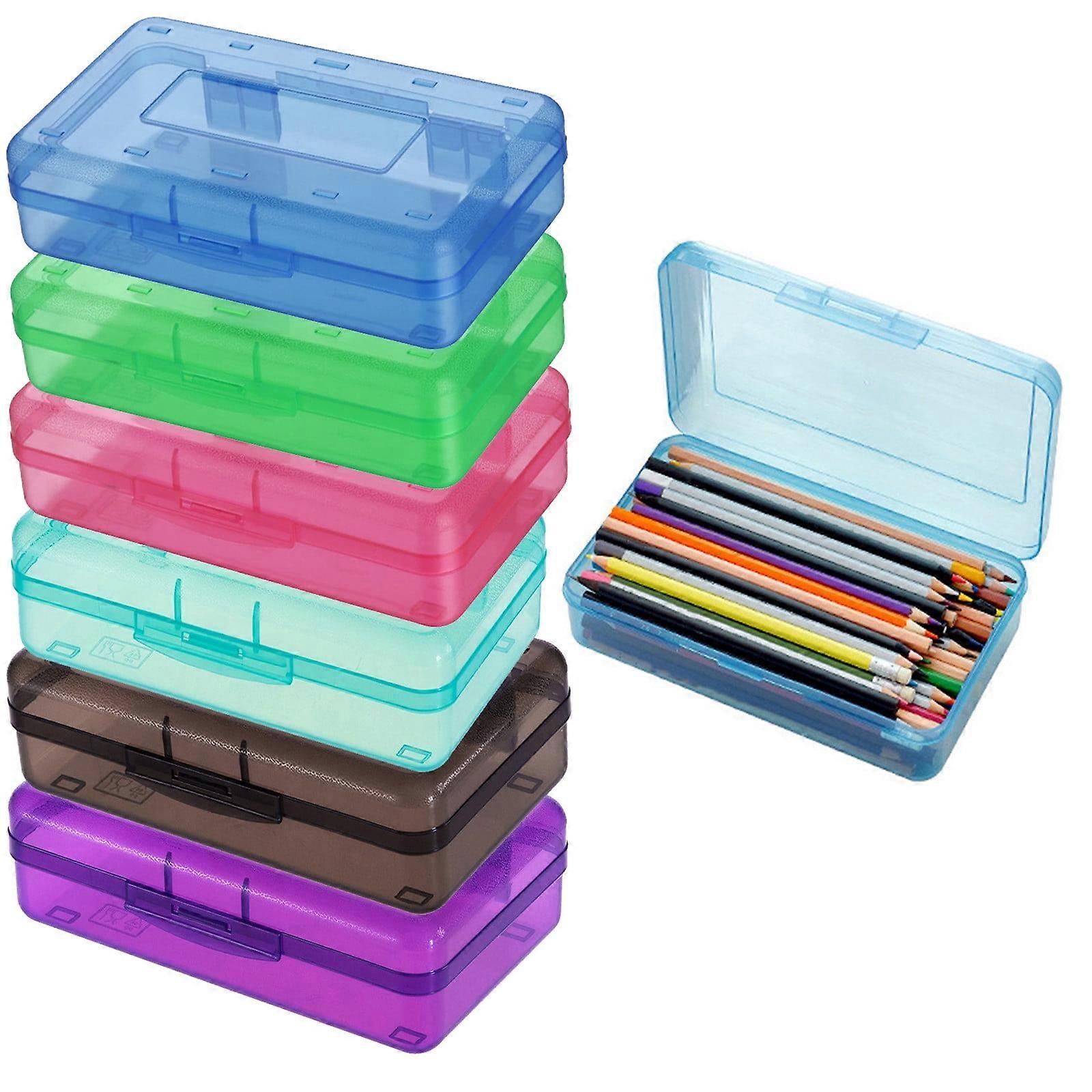 maxiaoxia 2pc Plastic Pencil Box, Large Capacity Clear Boxes with Snap-tight Lid, Stackable Design, Stylish Office Supplies Storage Organizer for