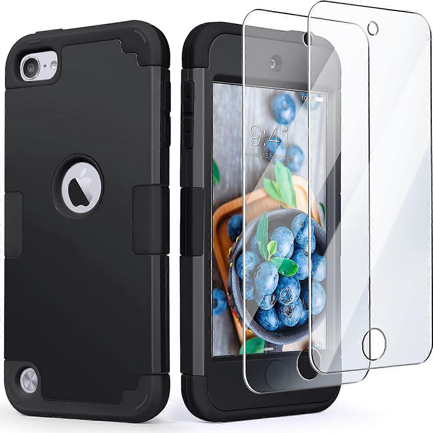 iPod Touch 7 Case with 2 Screen Protectors, iPod 6 Case, iPod 5 Case, 3 in 1 Hard PC Case + Silicone Shockproof