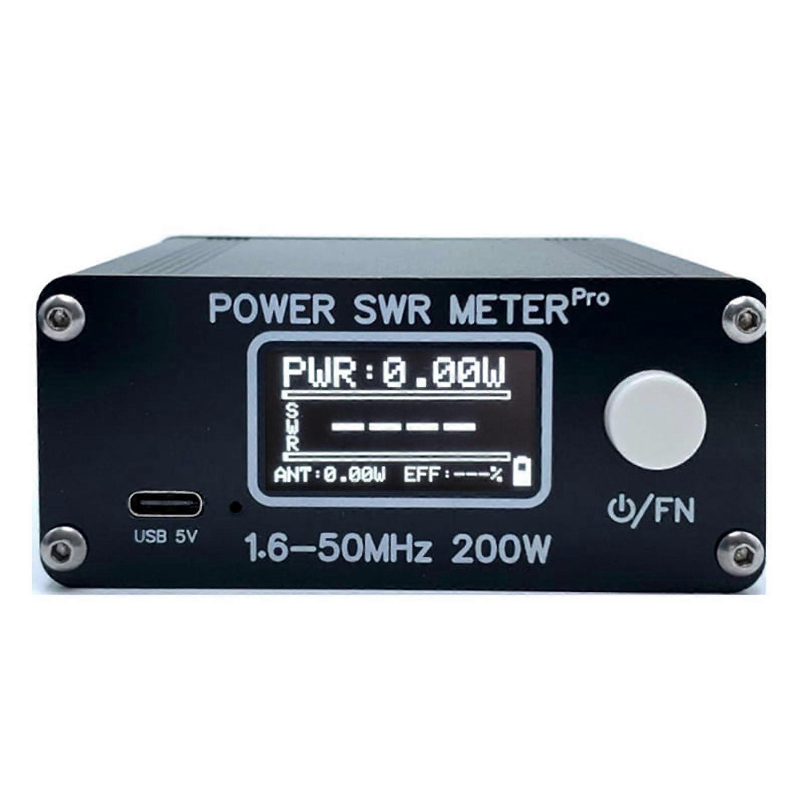 1.6-50MHz 0.5W-200W HF Shortwave Power SWR Meter Pro HF PWR SWR Meter with 1.29 Inch OLED + 50 Hours Battery