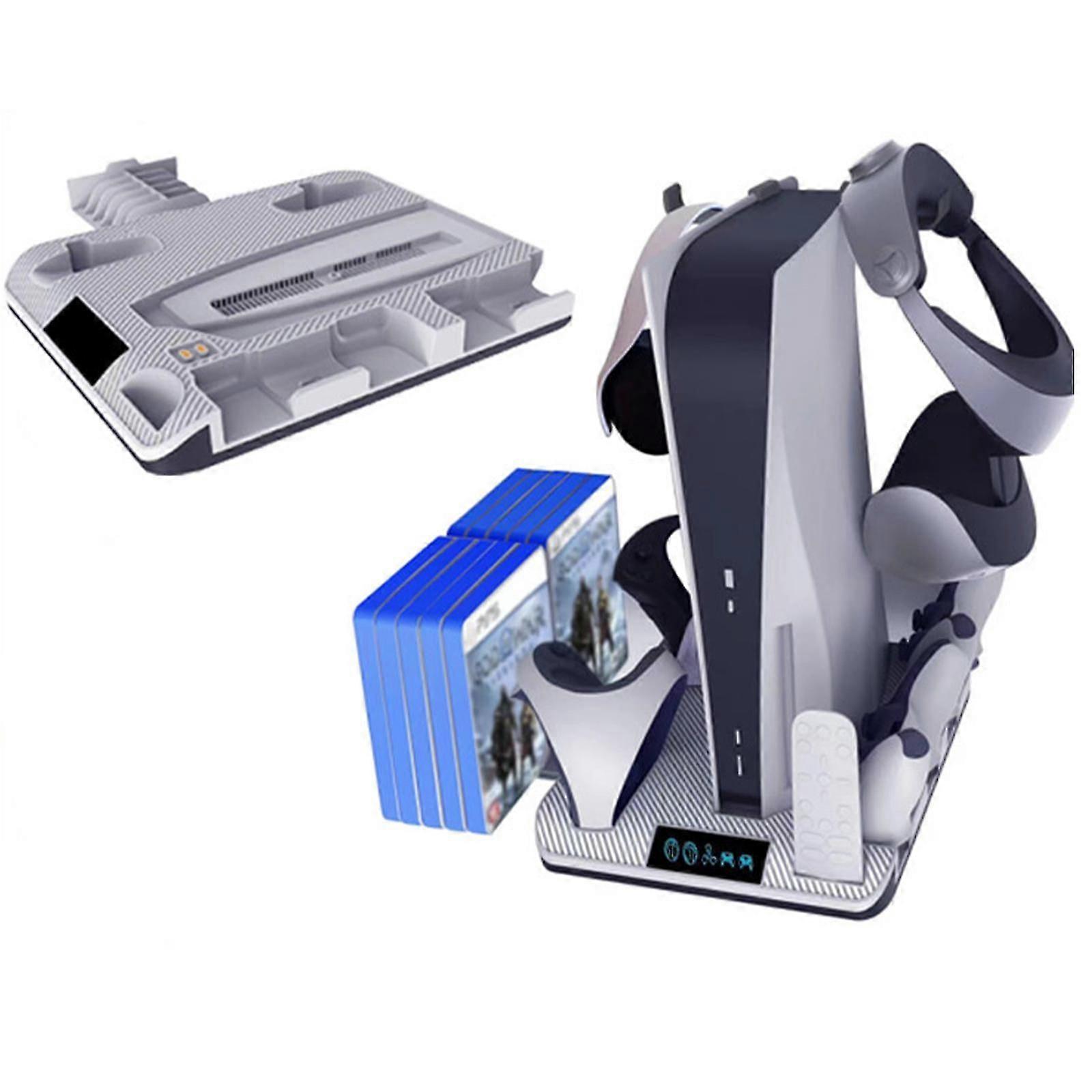 PS5 Vertical Stand with Cooling Station and Controller Charging Dock, Wireless Contact Charging Dock for PS5 & PS VR2 Contollers, Headsets Holder& Slo