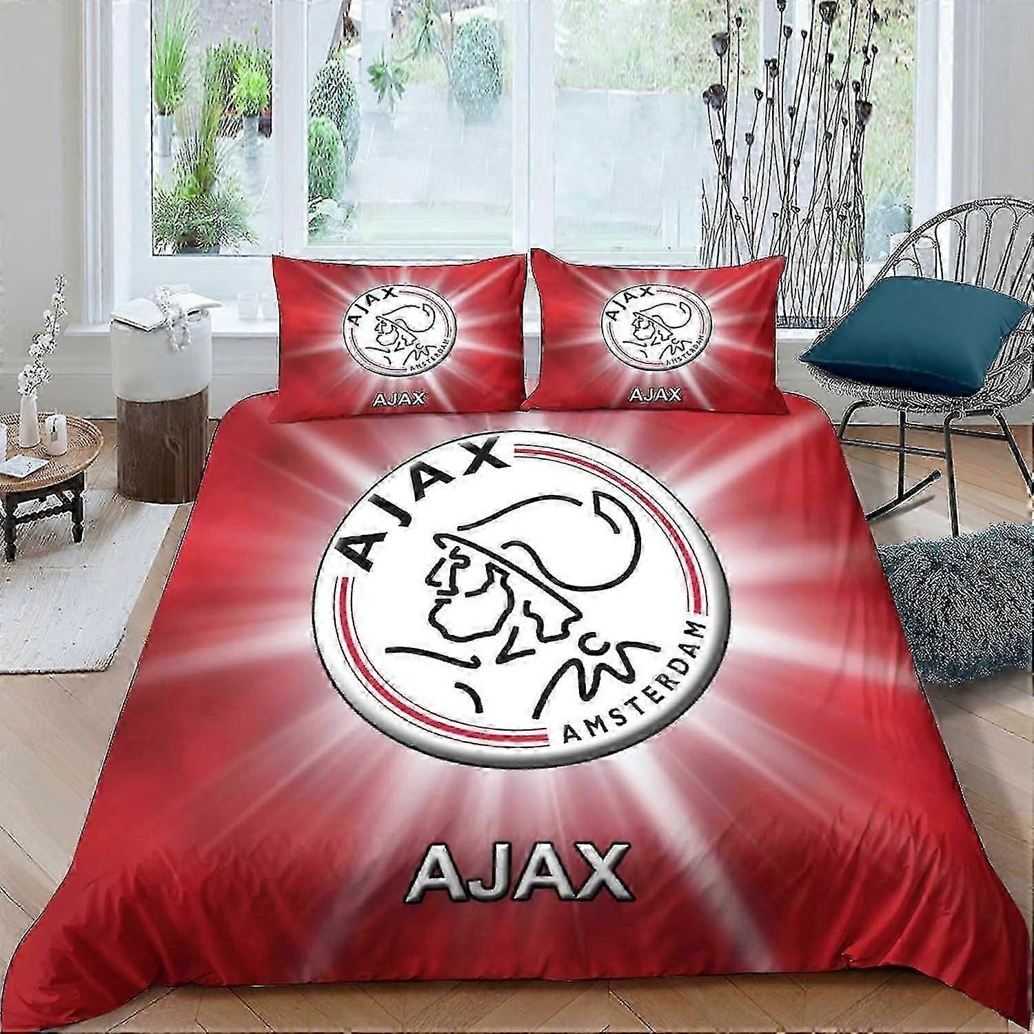 BARDYS AFC Ajax Bedding Set Football Club Duvet Cover Set for 3D Printed 3 Pcs Set Soft Breathable Comforter Cover Quilt Cover with Zipper Closure Sof