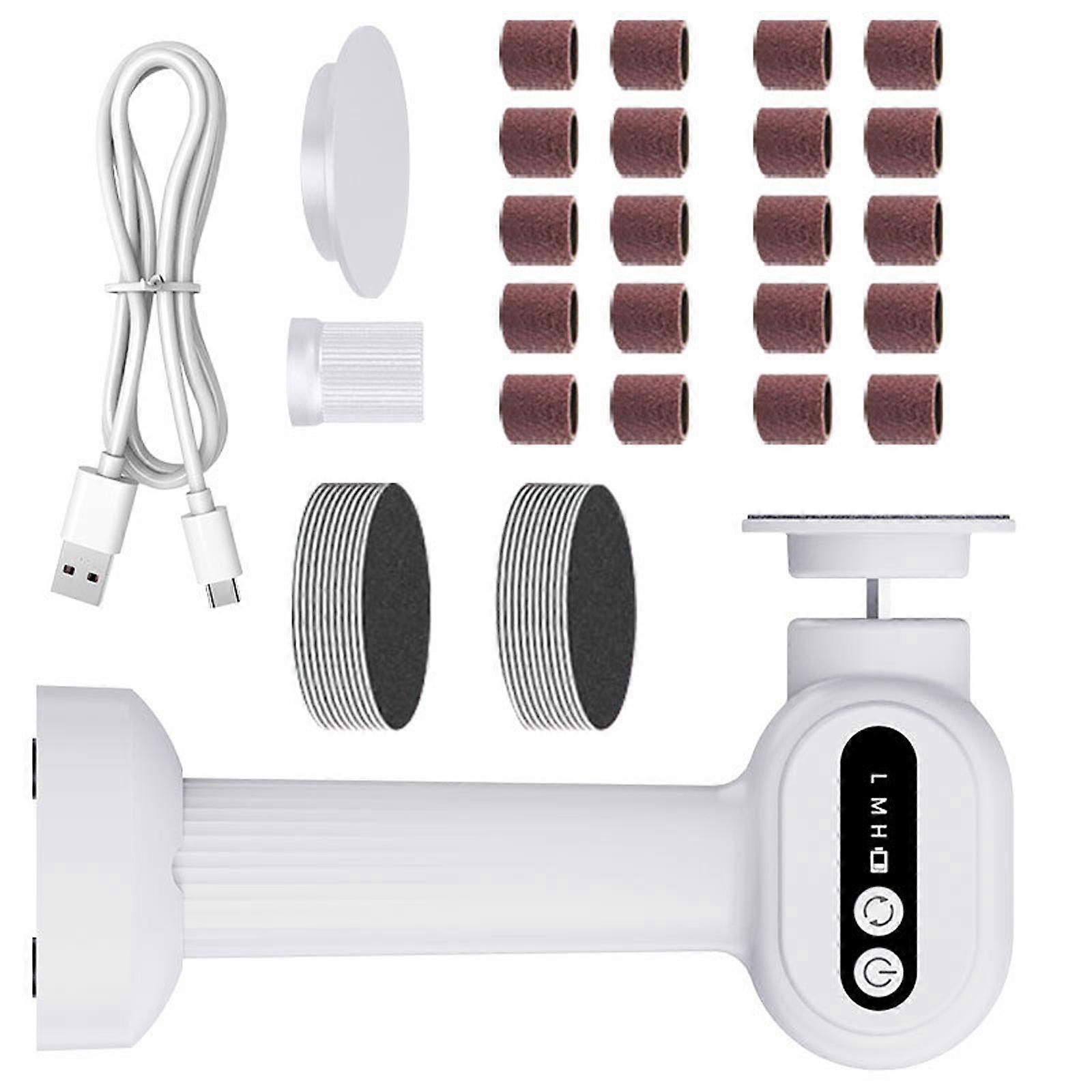 Multi Functional Foot File Machine Adjustable Intensity Ergonomic Grip Washable Heads Pedicure  White