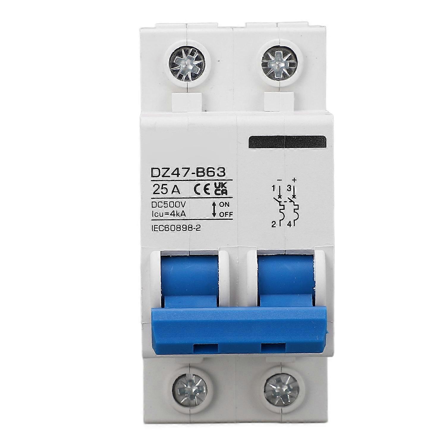 2P DC Miniature Circuit Breaker B Type 25A DIN Rail Circuit Breaker for Solar Photovoltaic System DC