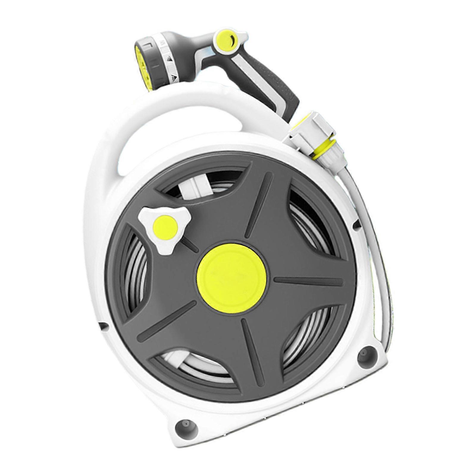 Retractable Garden Hose Reel Sprayer Nozzle Hose Portable Water Hose Reels Sprayer Lock and Pipe Storage Bracket  white gray