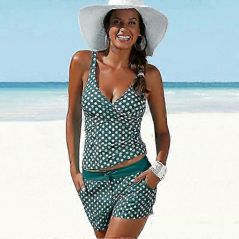 Mujer Polka Dot Tankini Set Push Up Swim Shorts Playa