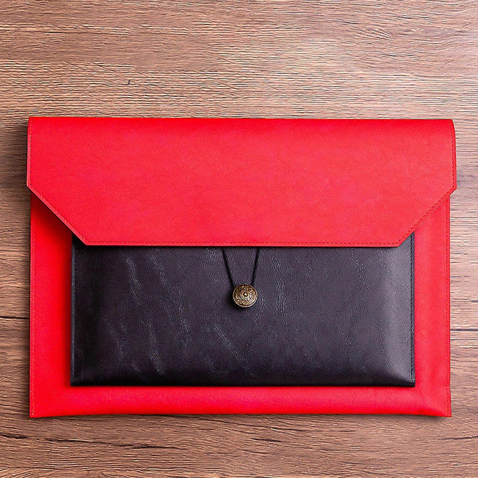 WinysinLeather Business Document Bag Button Document Storage Bag Contract Document Bag Large Capacity Business Document Bag