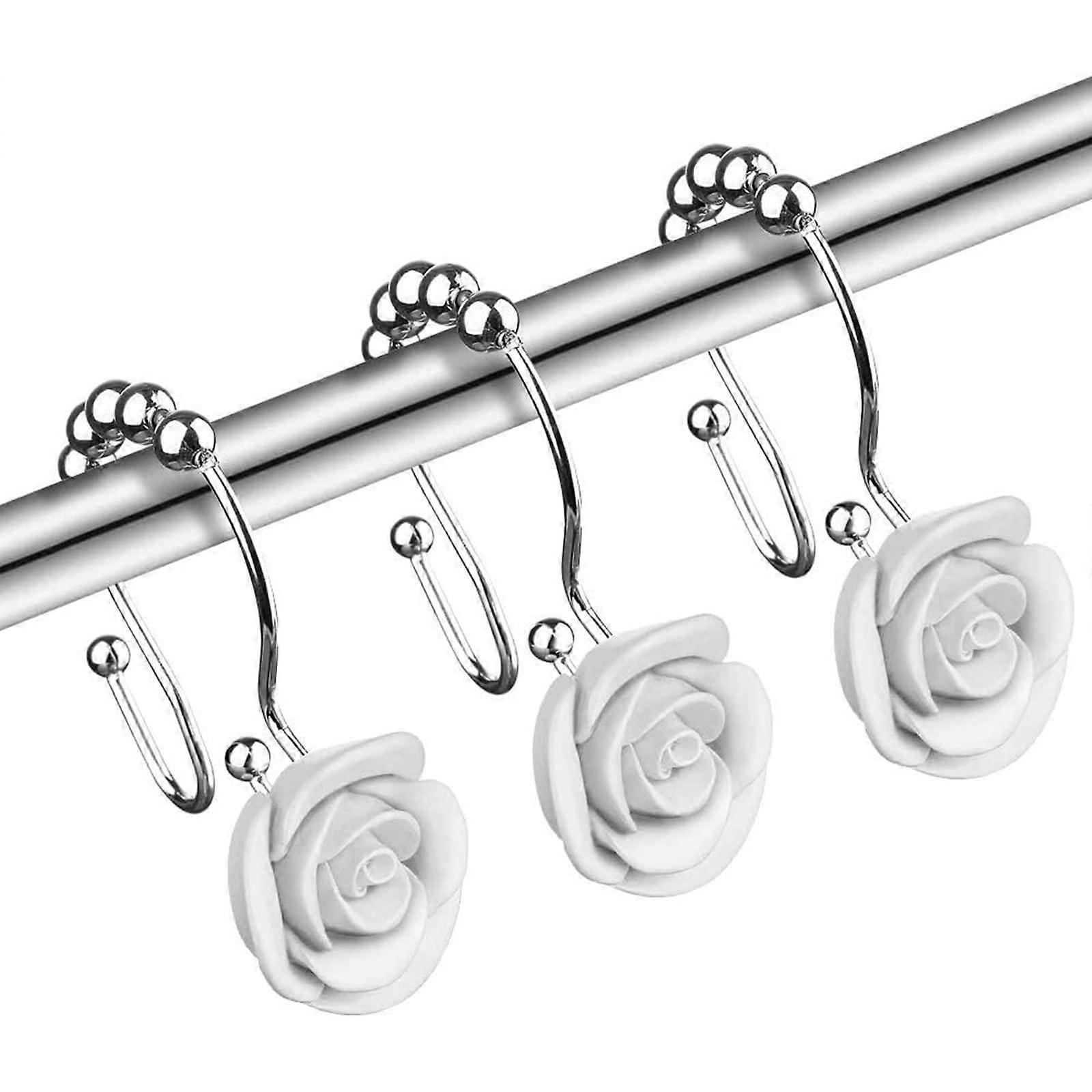 Stainless Steel Curtain Rings Set of 12 Rust Proof Rose Design for Shower and Rail Use