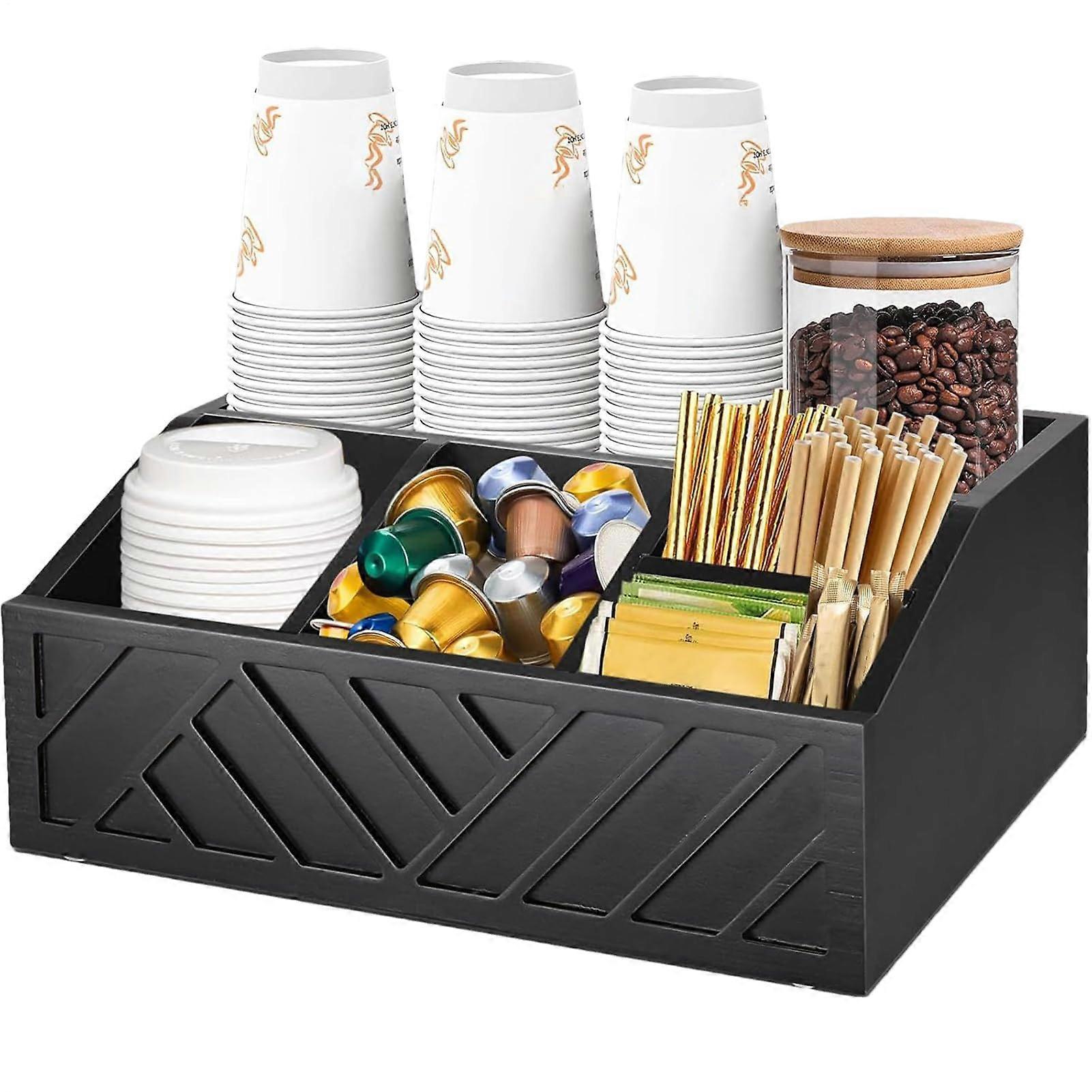 Coffee Station Organizer with MultiCompartment Solid Wood Rustic Design for Countertop Coffee Pod Storage