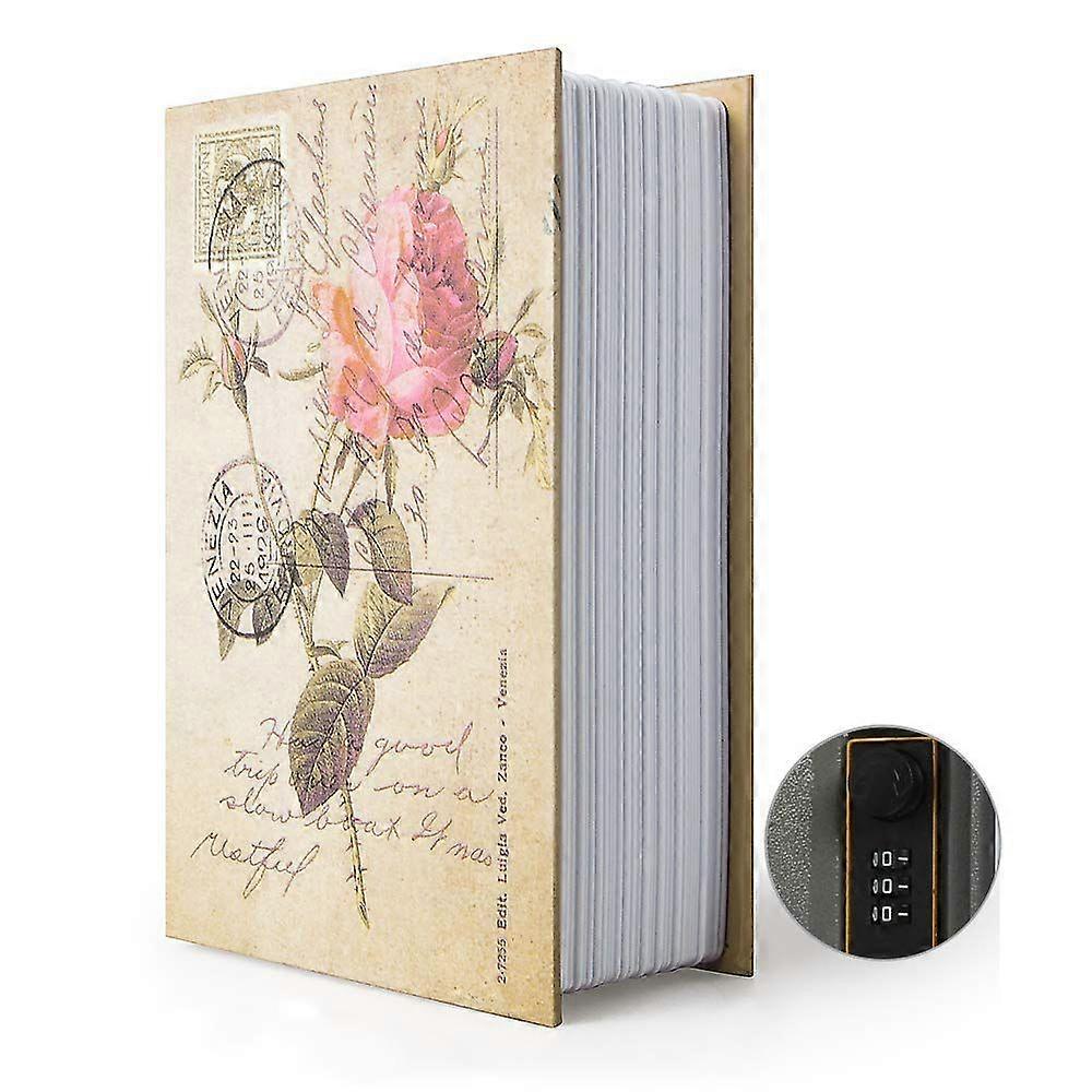 Combination Lock Book Safe Box with Hidden Compartment, Discreet Security Storage for Valuables, Rose Design