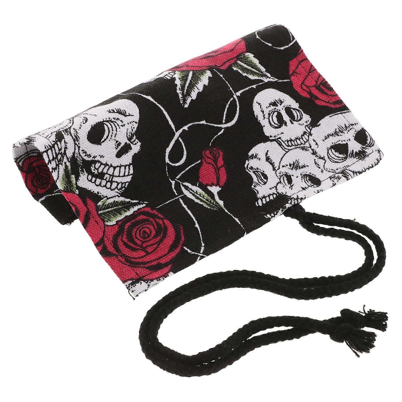 Rose Skull Canvas Pencil Roll Up Wrap for Storage Use Assorted Color