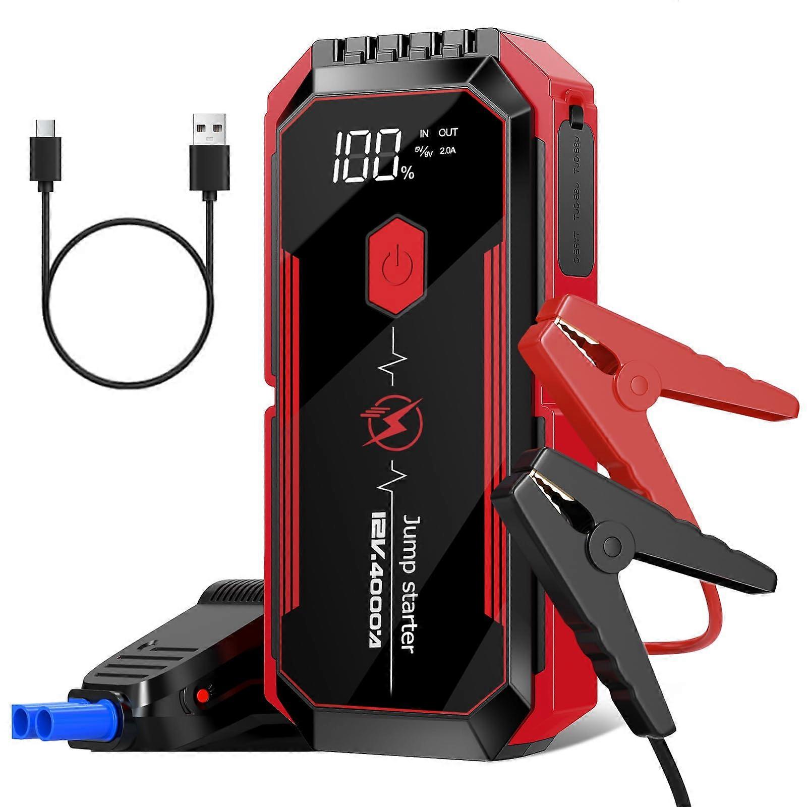 Car Jump Starter 4000A for All Gasoline and 10.0L Diesel Engines with LED Flashlight, Red