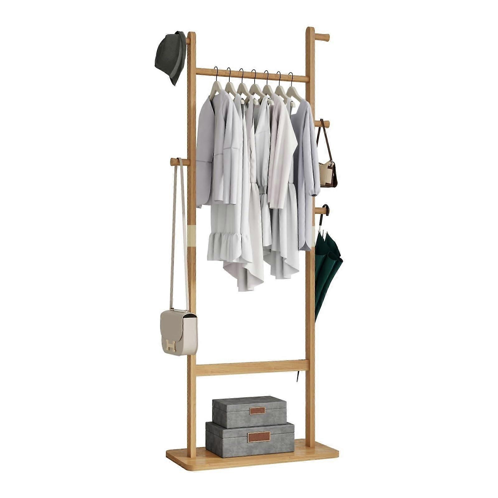 Freestanding Garment Rack with Shelf, Bamboo Clothes Organizer for Small Space Storage, with Hooks