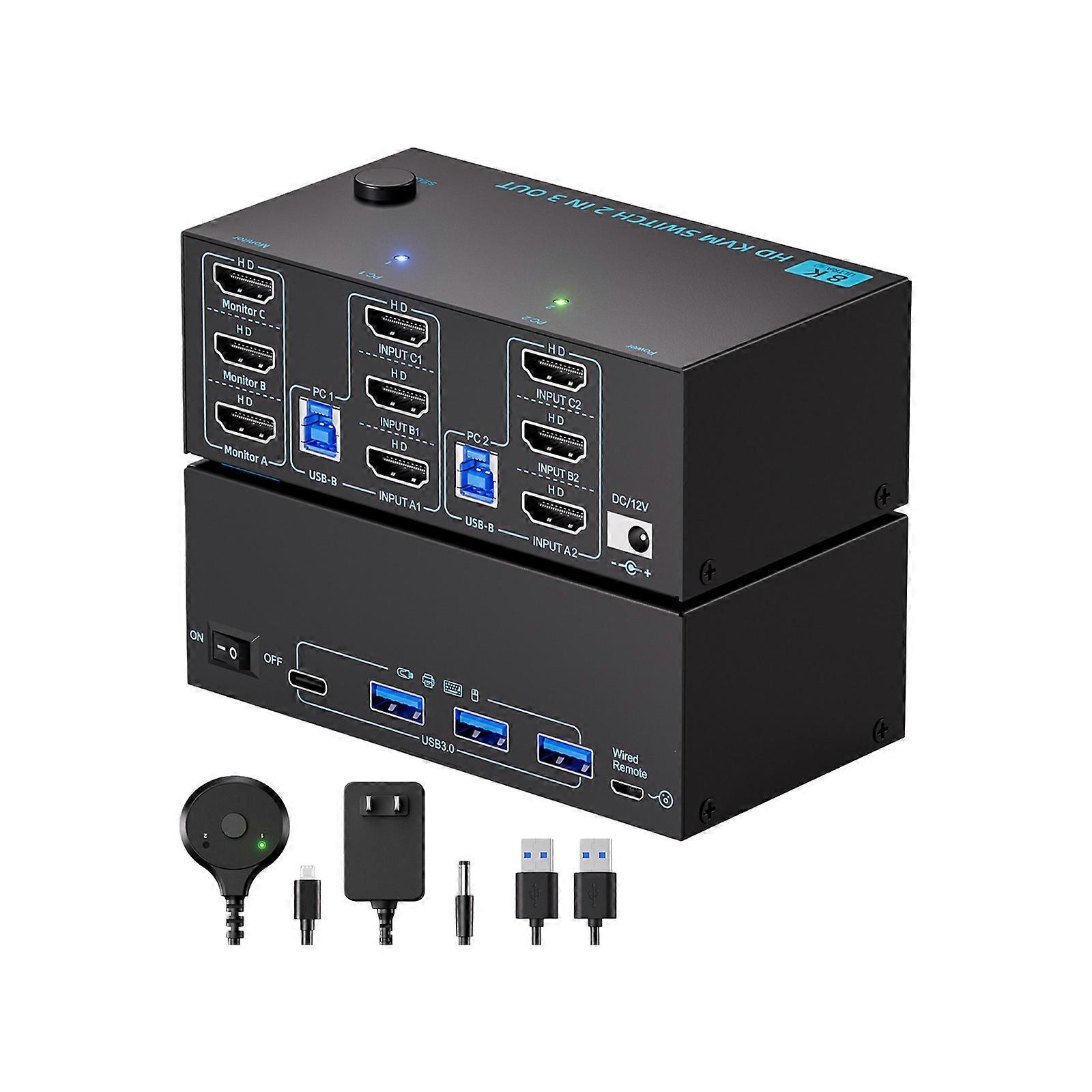 8K60Hz KVM Switcher with Three USB3.0 Ports Enabling Double Monitor Setups for Seamlessly Multiple Computer Operation Multicolor
