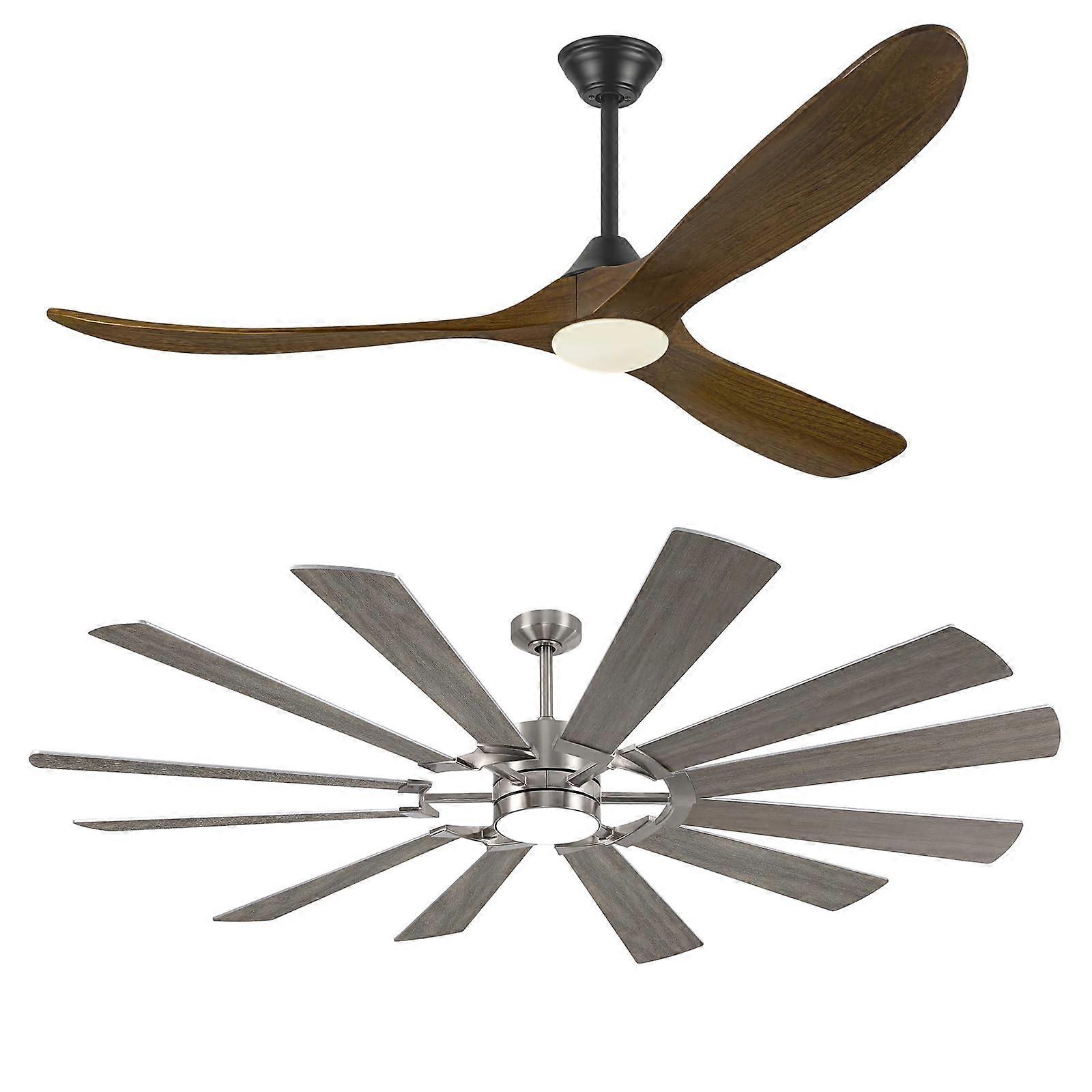 2PCS Smart Ceiling Fan with Light, 52 Inch Walnut Wood Compatible with Alexa Control and 72 Inch 12 Blade Silver Oak Remote