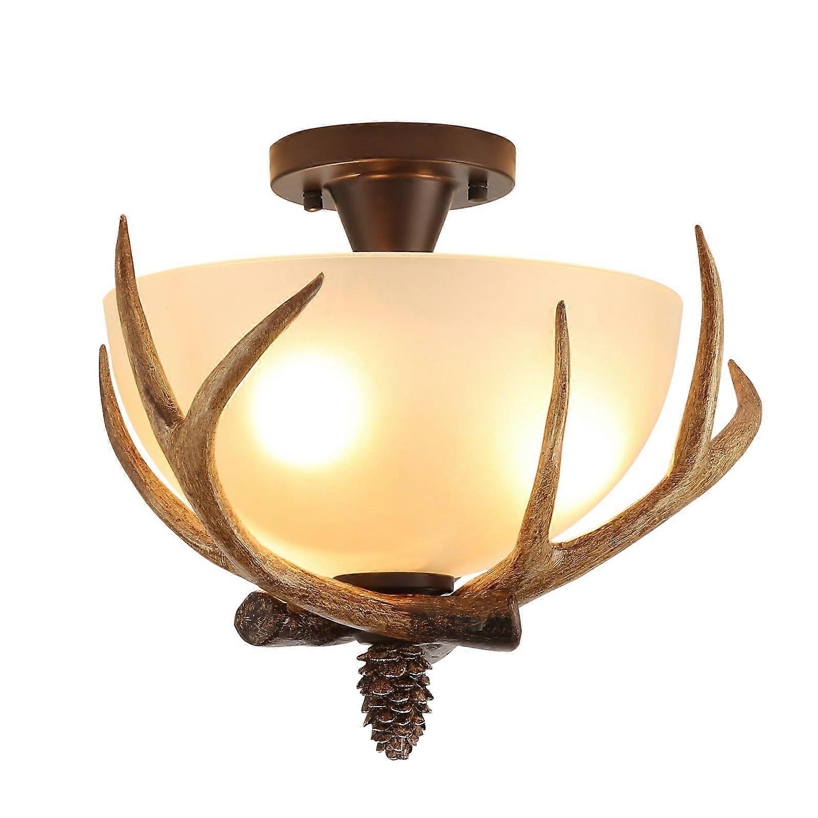 Antler Chandelier Rustic Semi Flush Mount Ceiling Light with 3 Lamps for Dining Room Kitchen