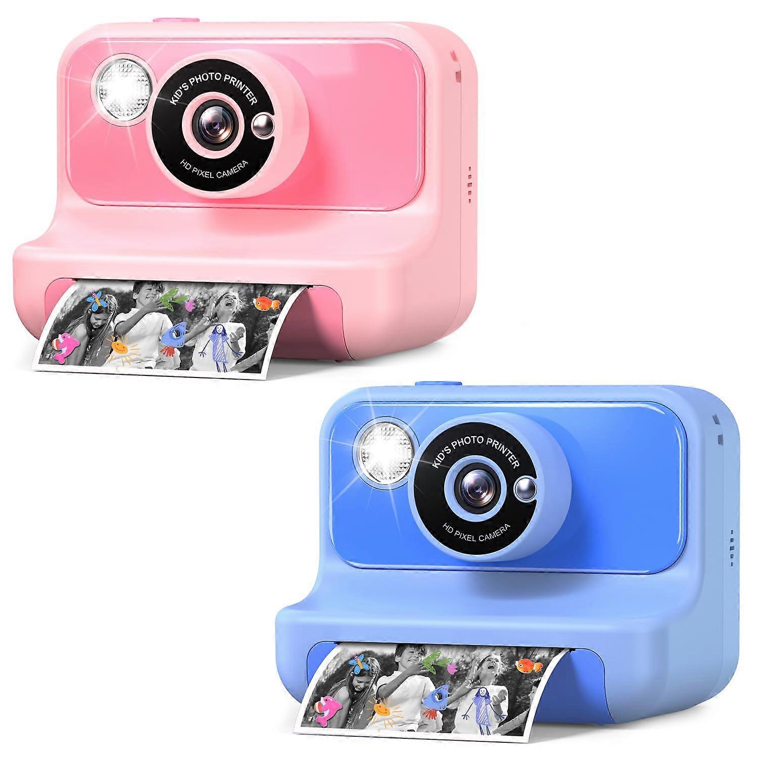 Kids Instant Print Camera with 32GB, 10X Zoom, Games, for Girls and Boys Ages 310, Pink and Blue