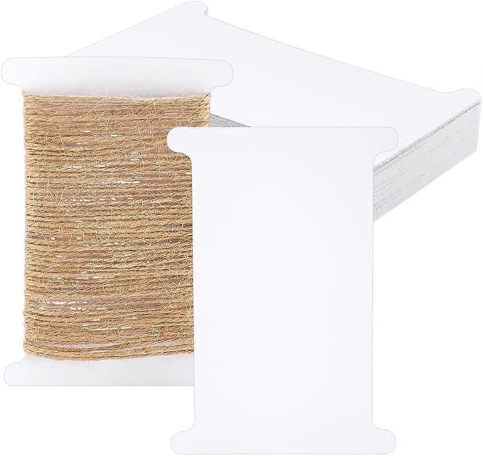 50pcs Paper Bobbins White Flat Spool Bobbin Floss Bobbins String Bobbin Ribbon Storage Organizer Paper Thread Spools Card Thread Holder for Embroidery