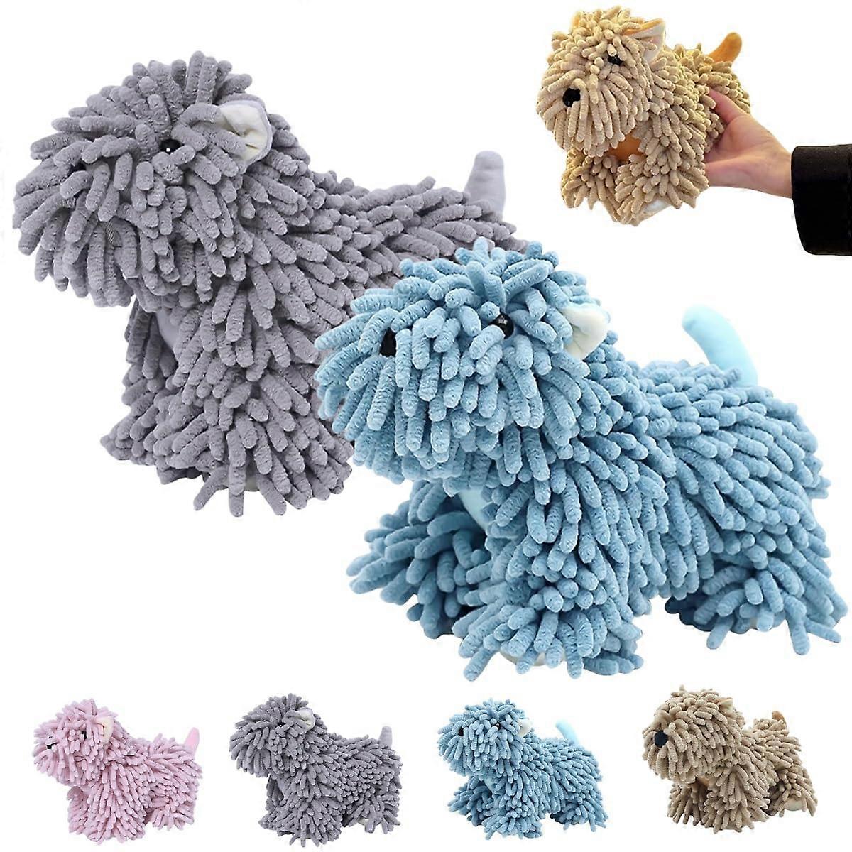 2PCS Cute Puppy Chenille Hand Towel with Hanging Loop, Soft QuickDry Absorbent for Bathroom Kitchen