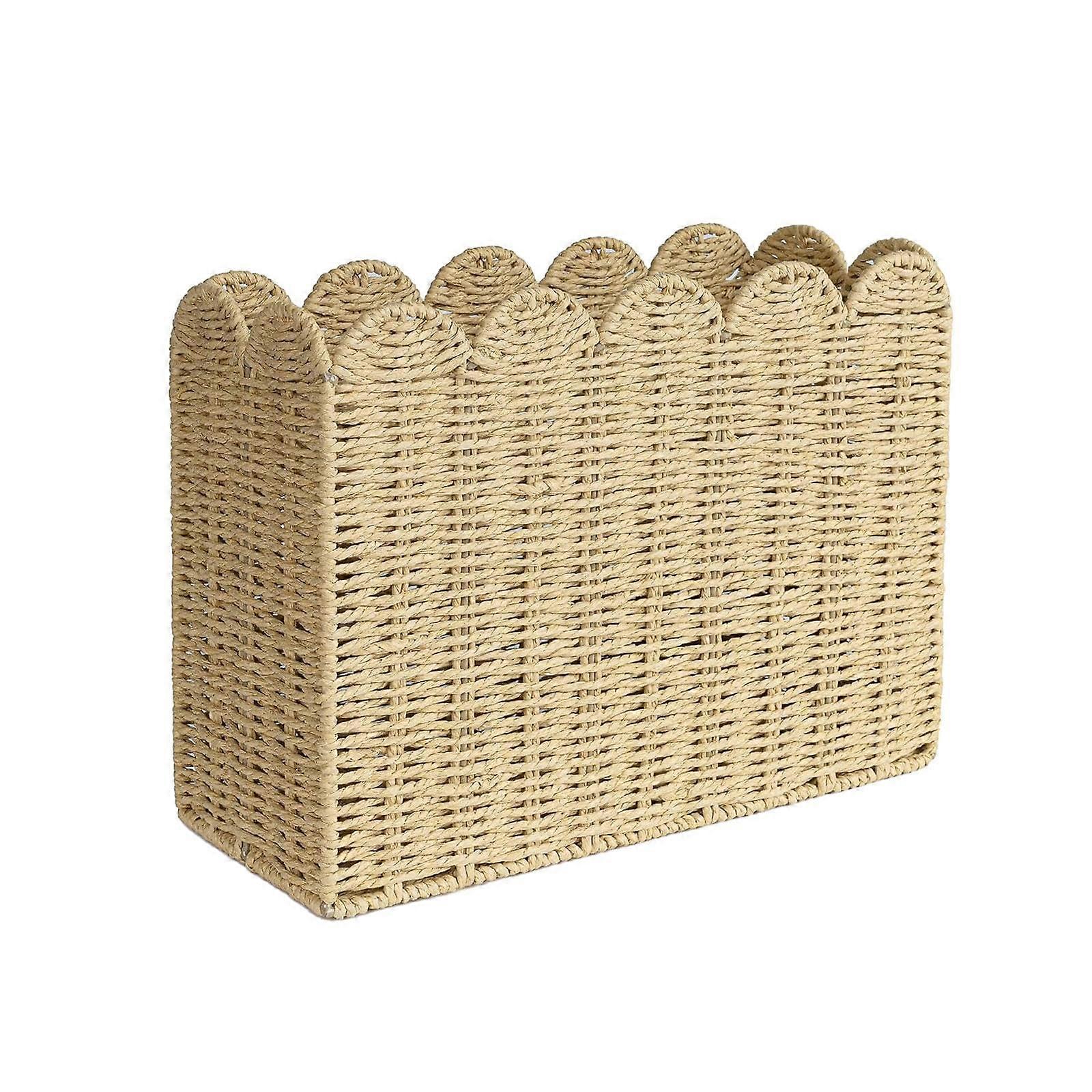 Woven Storage Basket Handcrafted Wave Pattern Large Rectangular for Laundry Magazines Newspapers