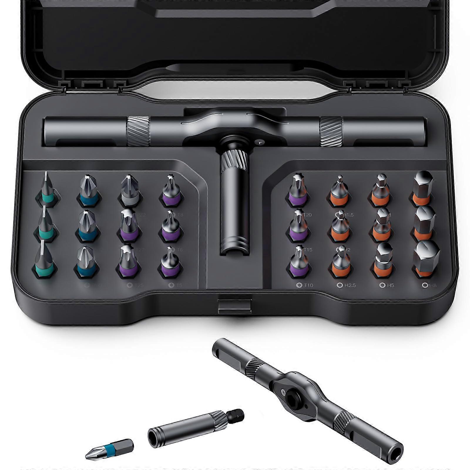 24 in 1 Magnetic Ratchet Screwdriver Set with Ergonomic Handle for Electronics and Bicycle