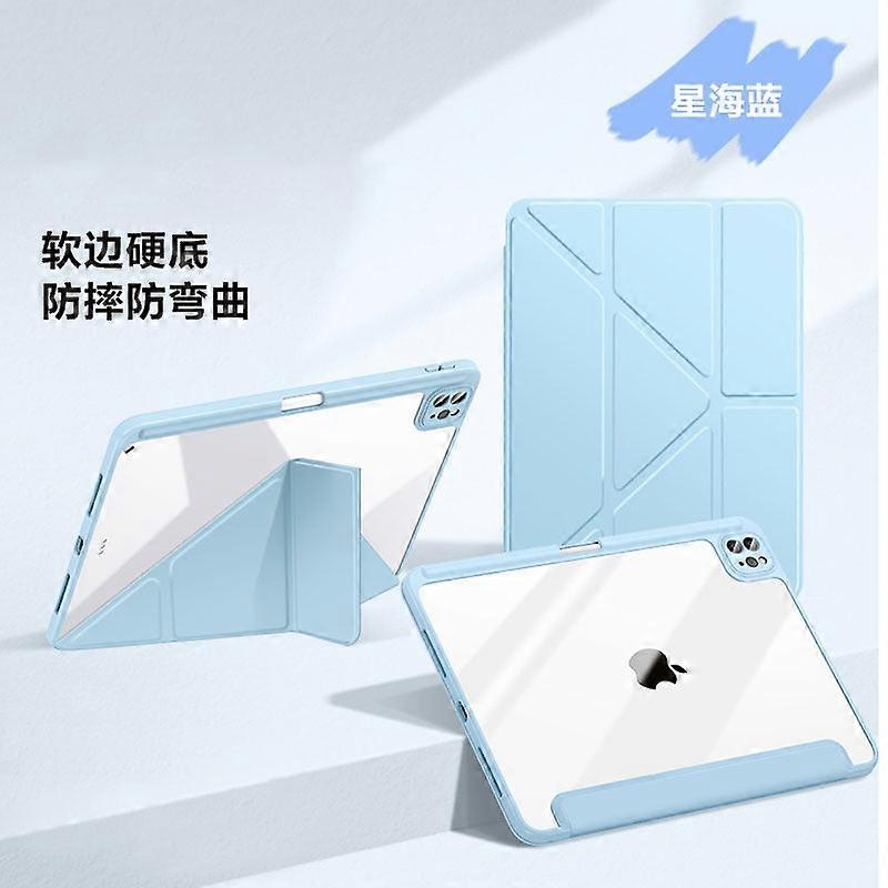 Stylish Case For Ipad Air6 2024 11" White Ice Blue Transparent Folding No5990