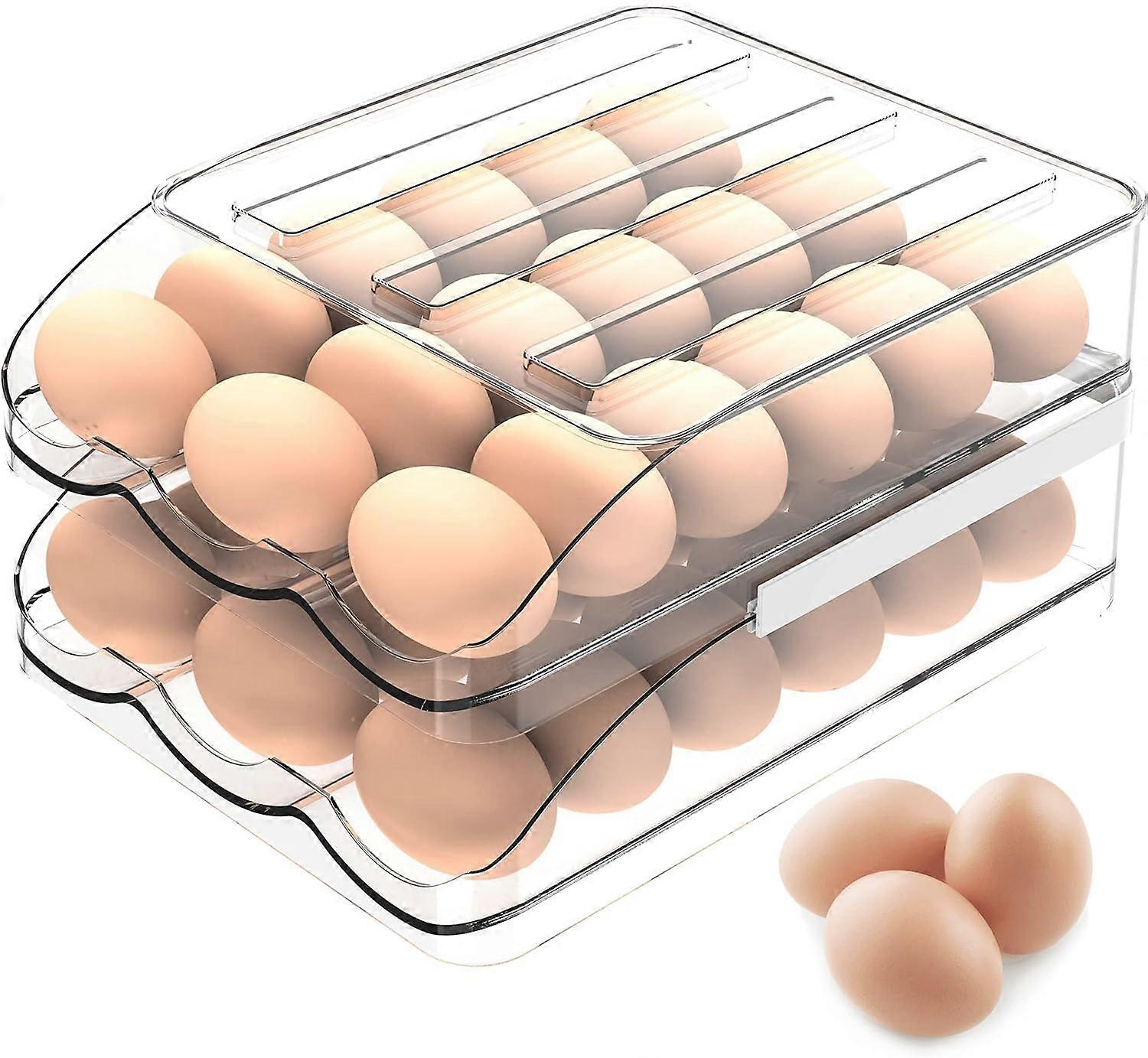Stackable Egg Container with Lid, Transparent 36 Egg Holder, Two Layer Self Rolling Organizer