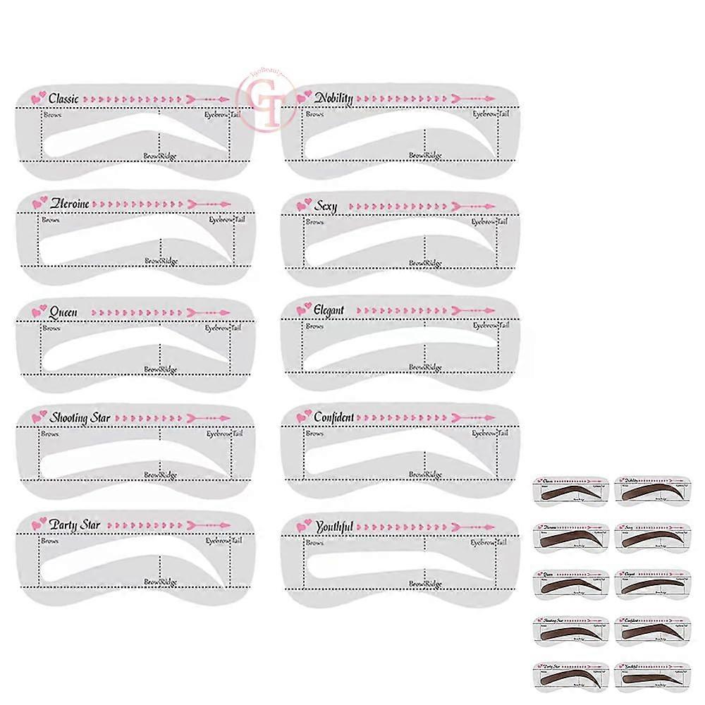 Reusable Eyebrow Stencil Kit with Multiple Brow Shapes and Silicone Shaping Templates, 10pcs Set