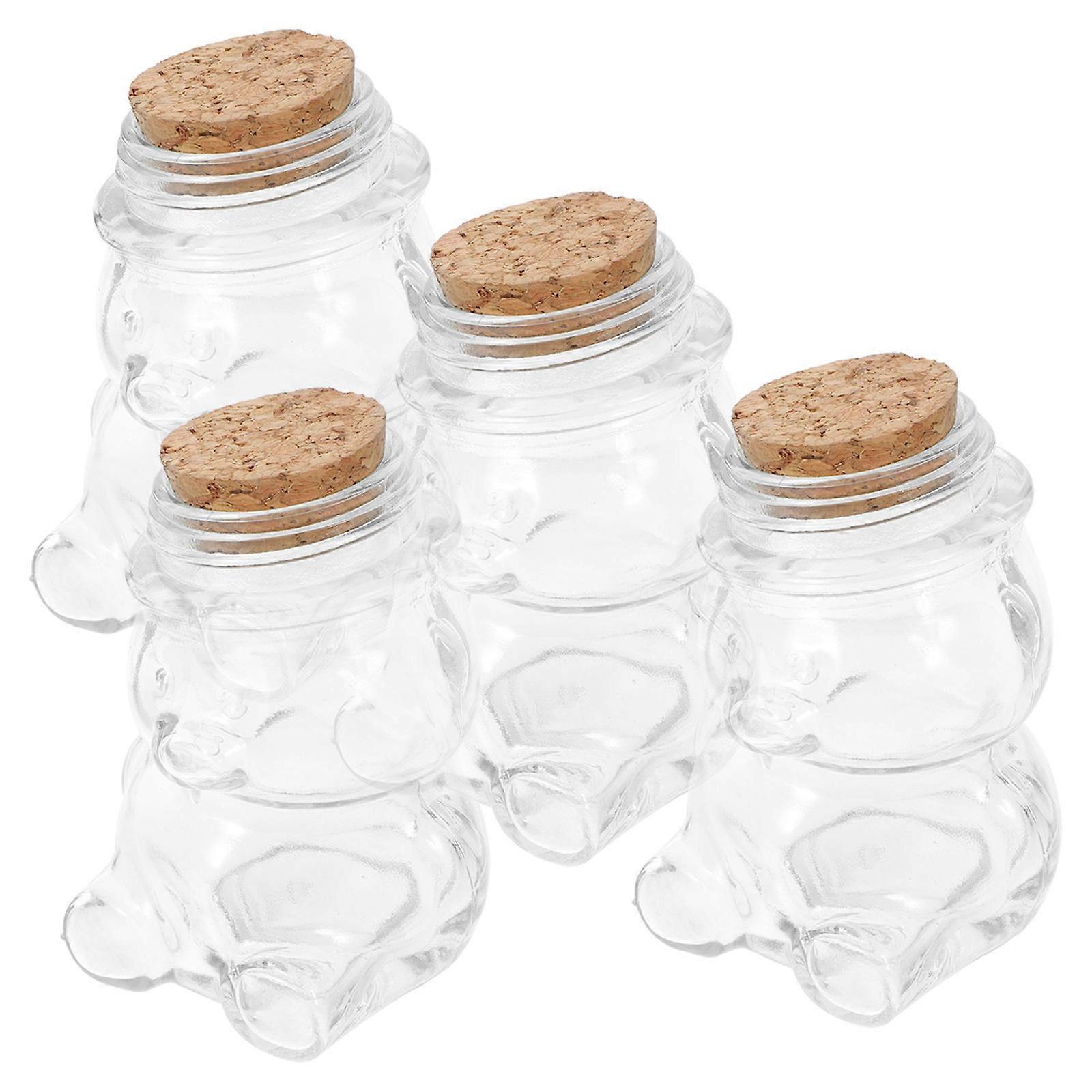 Glass Honey Jar Bear Shape for Storage 4Pcs Transparent Candy Bottles