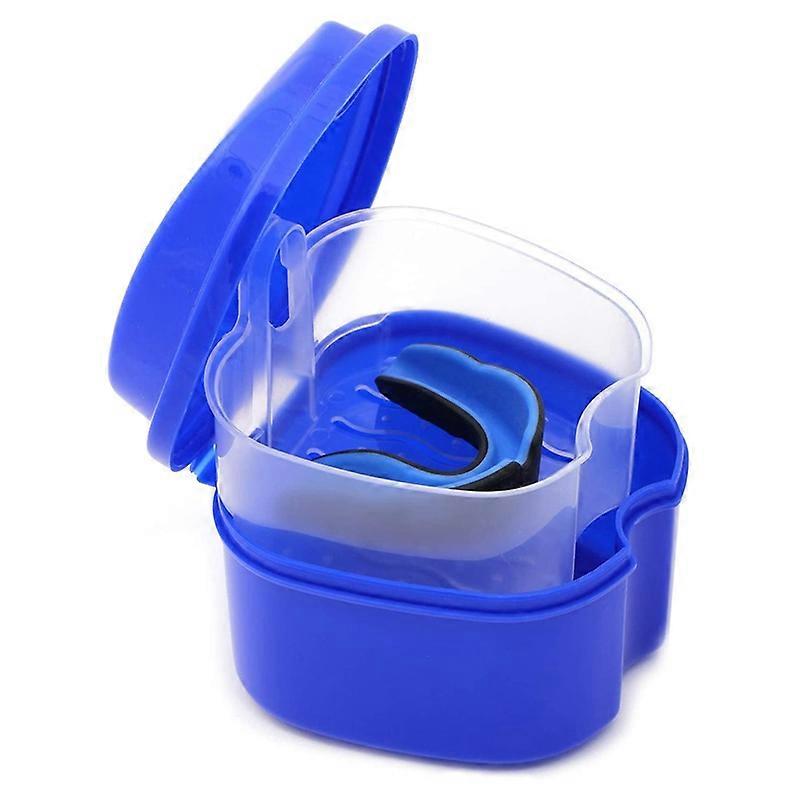 Dark Blue Denture Case, Cup with Strainer, with Net Container Holder
