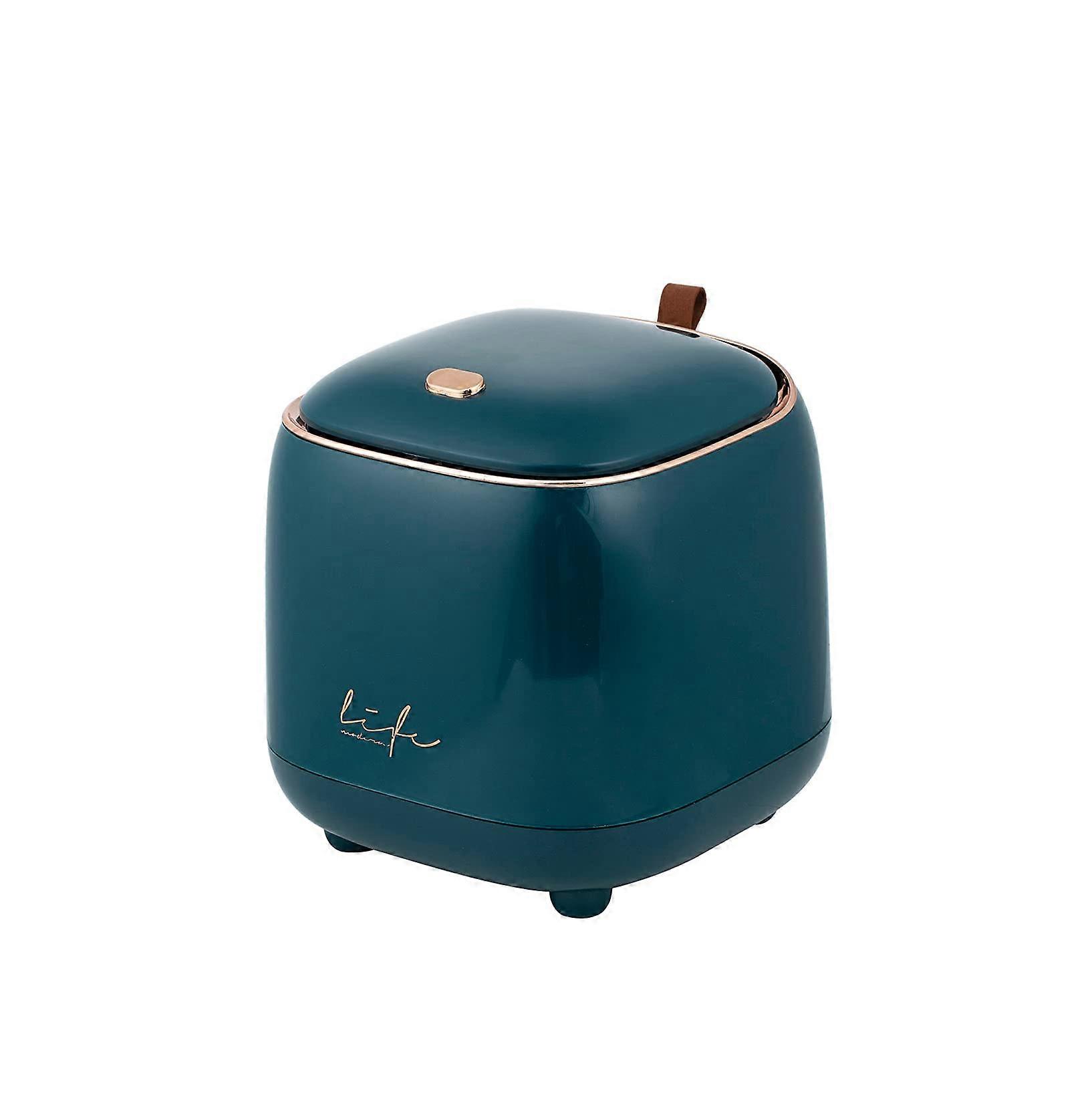 Mini Desktop Trash Can with Lid, OnePress Action, Removable Base, 50 Bags, Blue