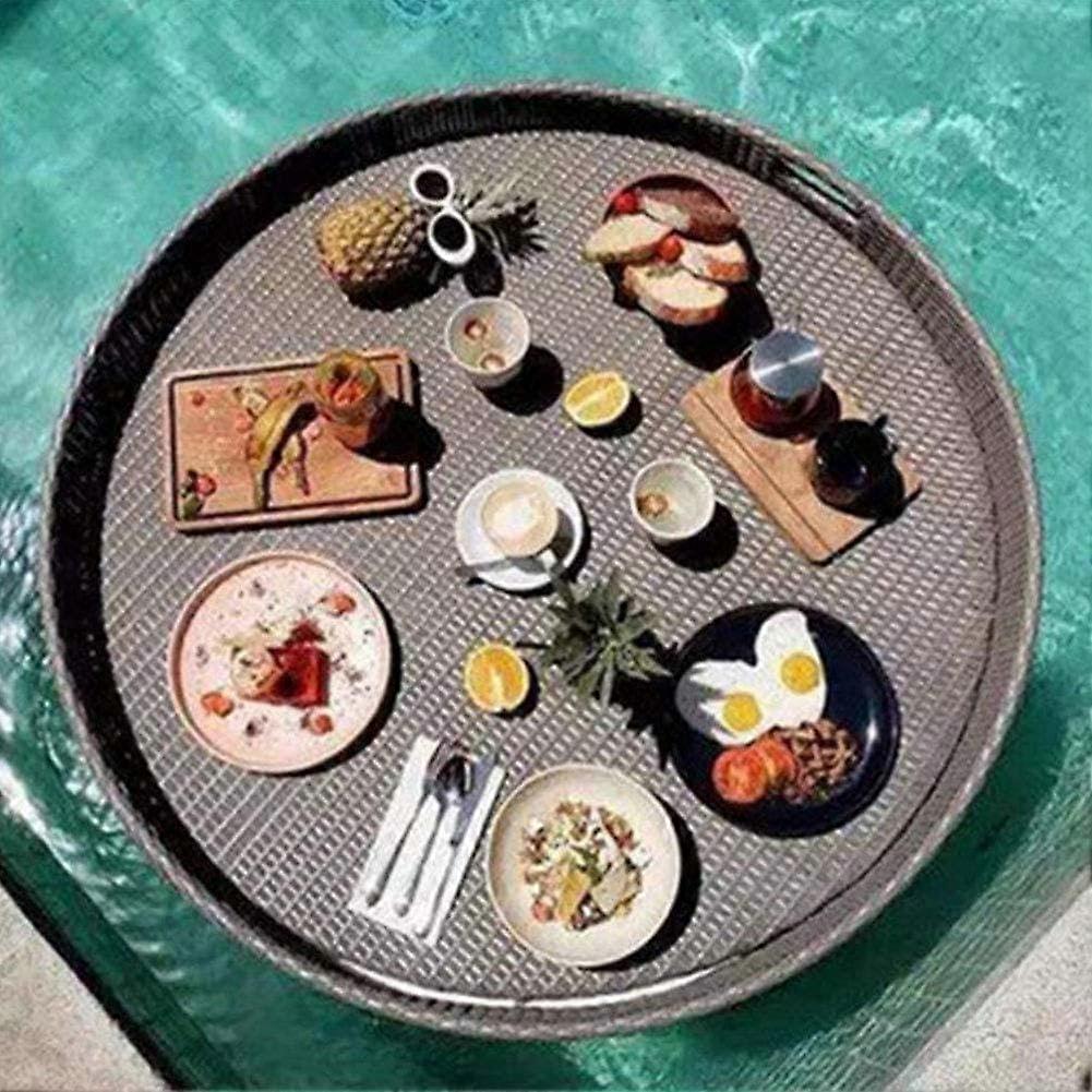 Floating Pool Tray Round Rattan Floating Breakfast Table for Spa Bath Parties 60x60x20cm