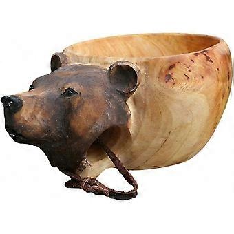 Hand Carved Wooden Mug with Bear Head for Travelers Outdoor Camping Cup