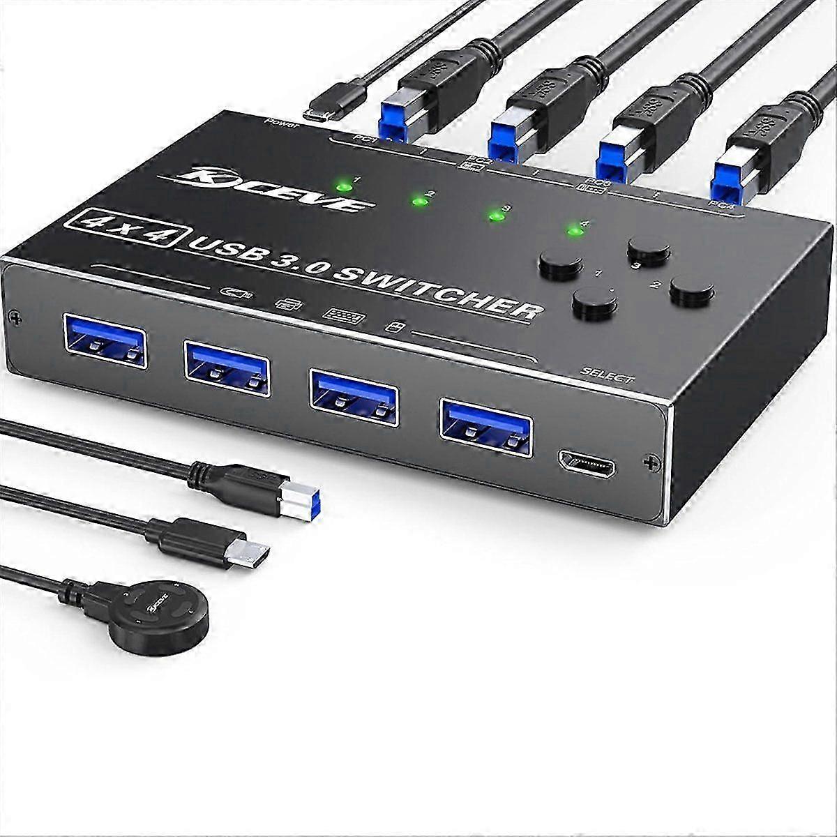 USB 3.0 Switch 4 Computers, 4 Ports USB Switch for Keyboard Mouse Switch Printer Sharer