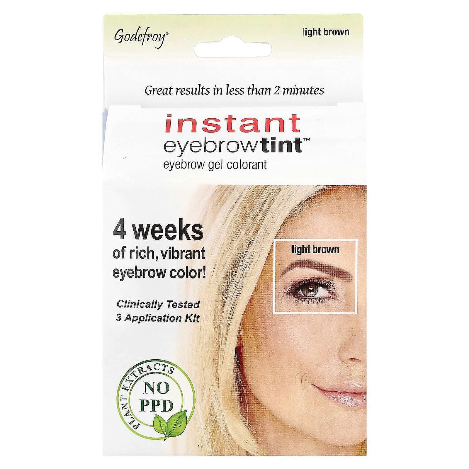 Godefroy, Instant Eyebrow Tint, Light Brown, 3 Application Kit