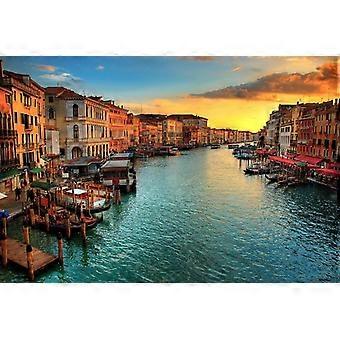 Foto do pôr do sol em Veneza, Itália, Europa. Quebra-cabeças de madeira incríveis.