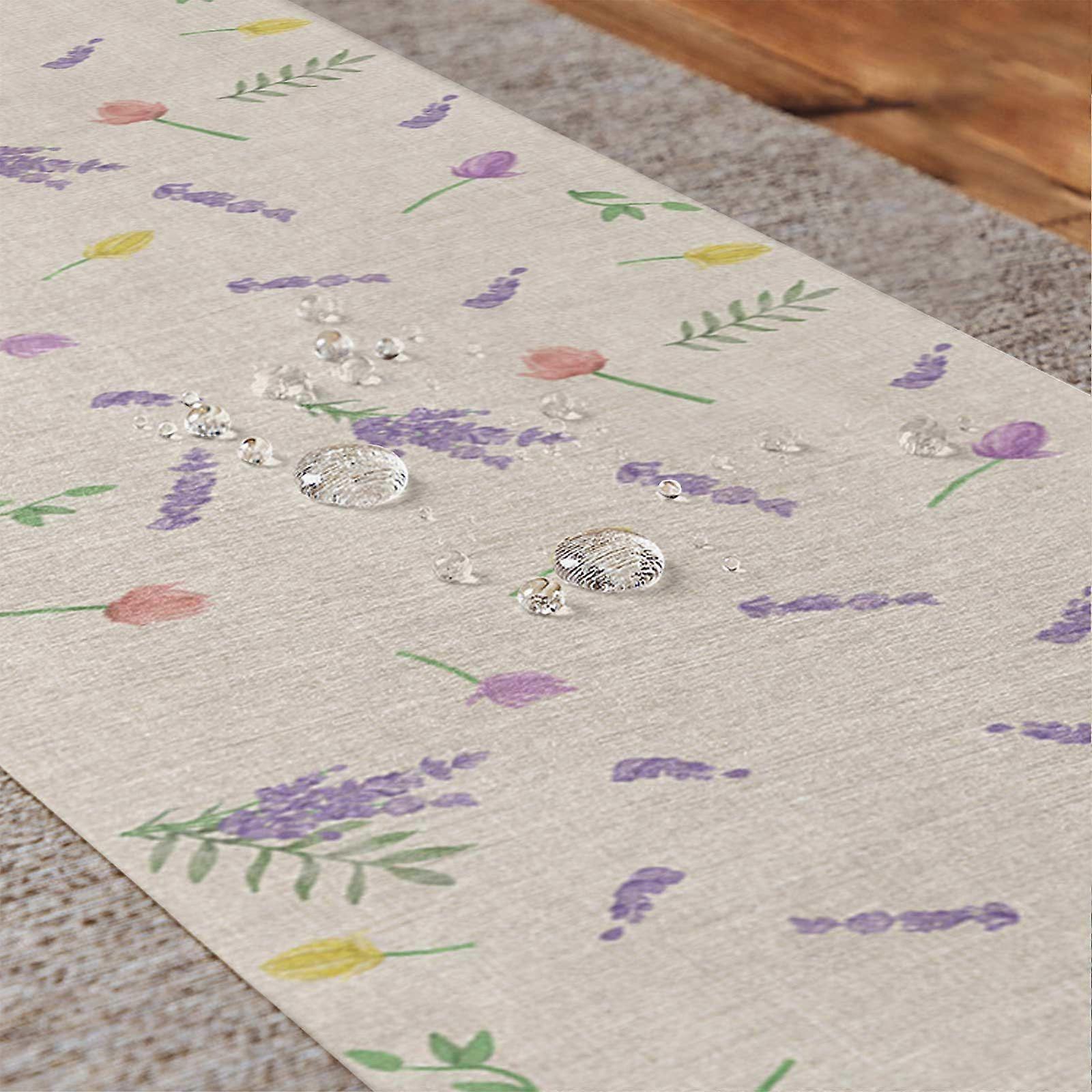 2 Pcs Table Runner 33x183cm Flower Print Waterproof Coating Dining Table Runner_