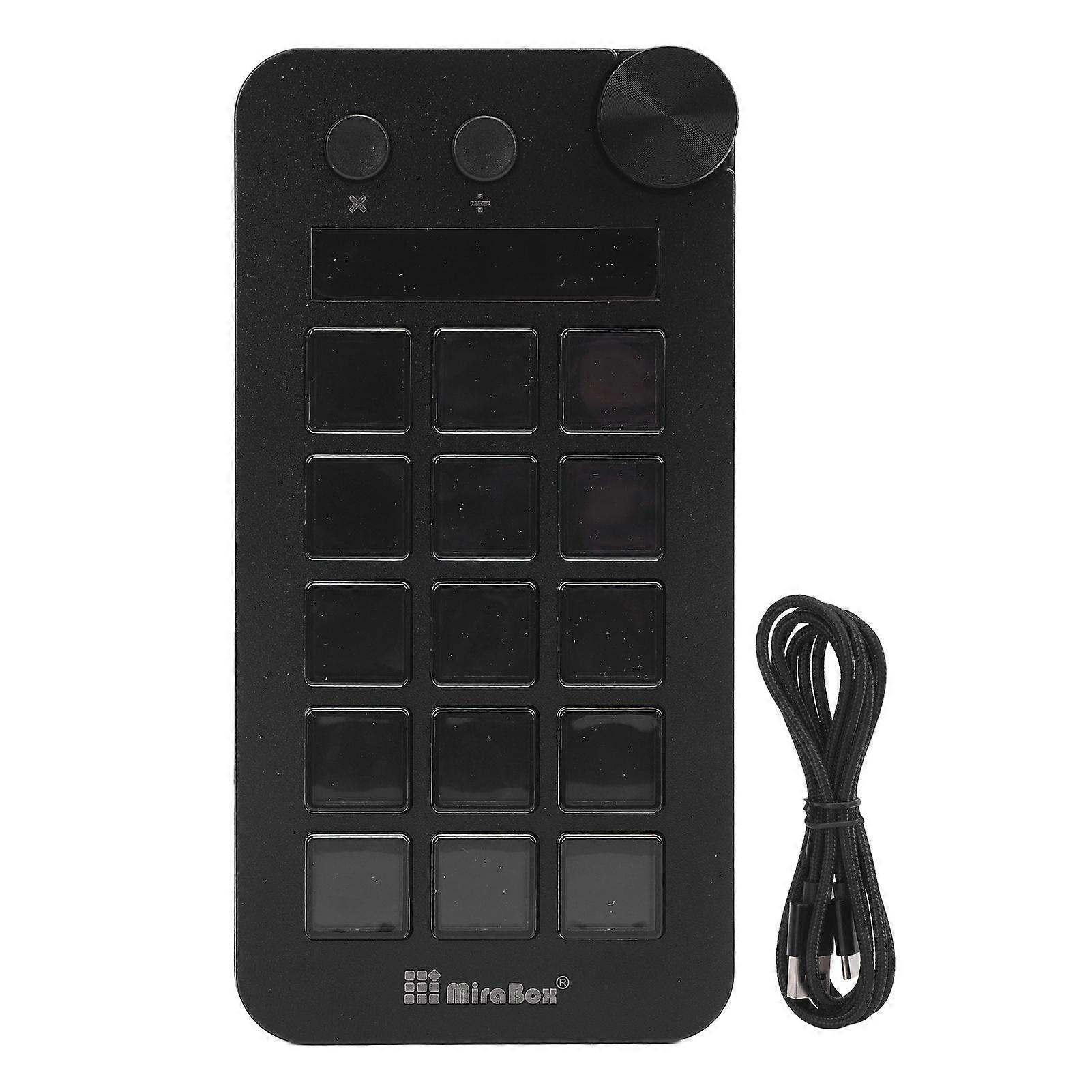 Stream Controller with Knob 15 Macro Keys Customizable Visual Keyboard Trigger Actions in Apps Software for PC Black