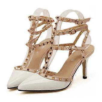 Rivet Multiple Buckle Pointed Chromatic Color Dunne Hoge Hak Sandalen-Goed